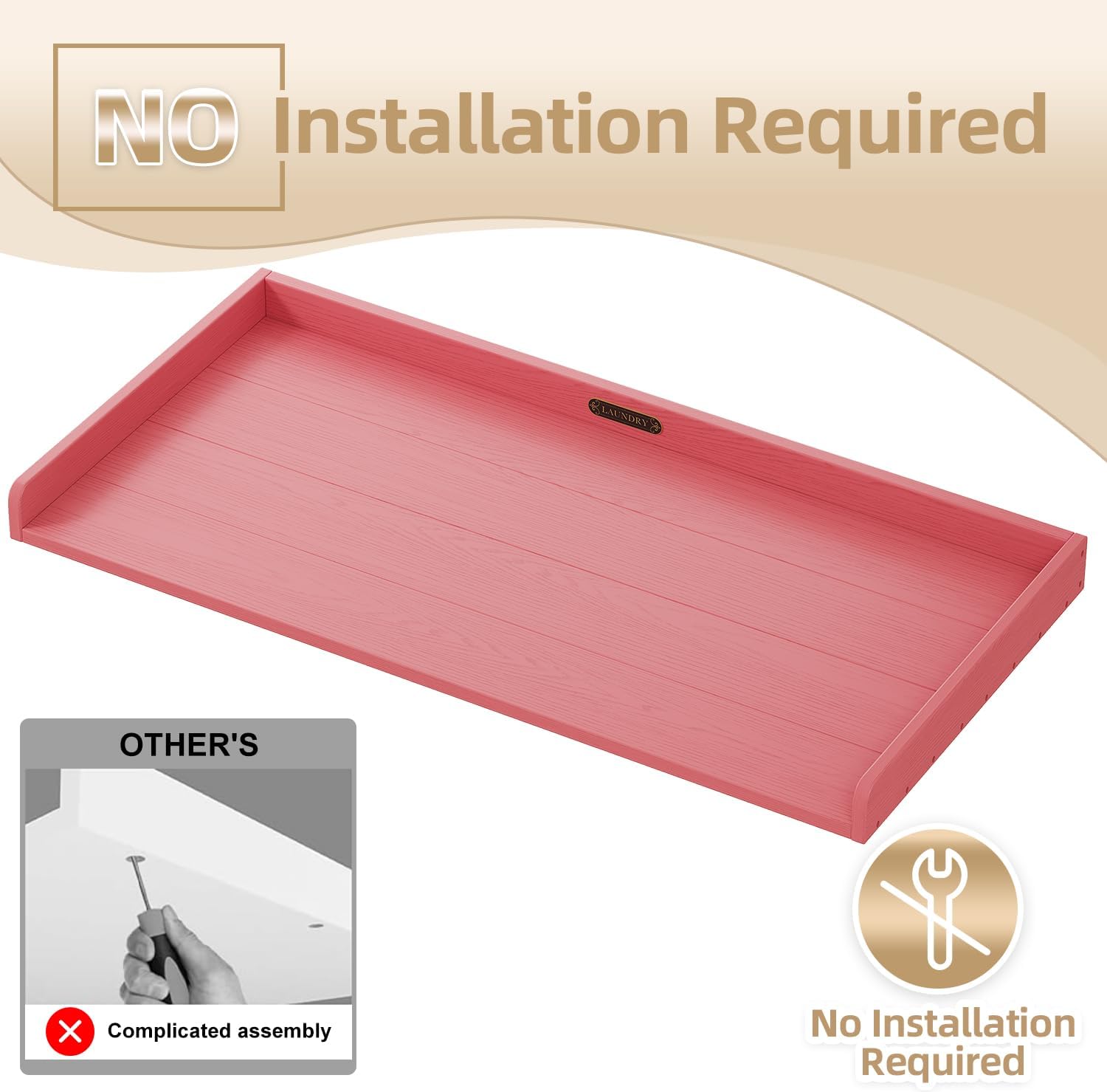 No-installation HDPE Washer Dryer Countertop Washer and Dryer Topper Covers for The Top Laundry Countertop Laundry Room Organization No Water Leakage,Pink