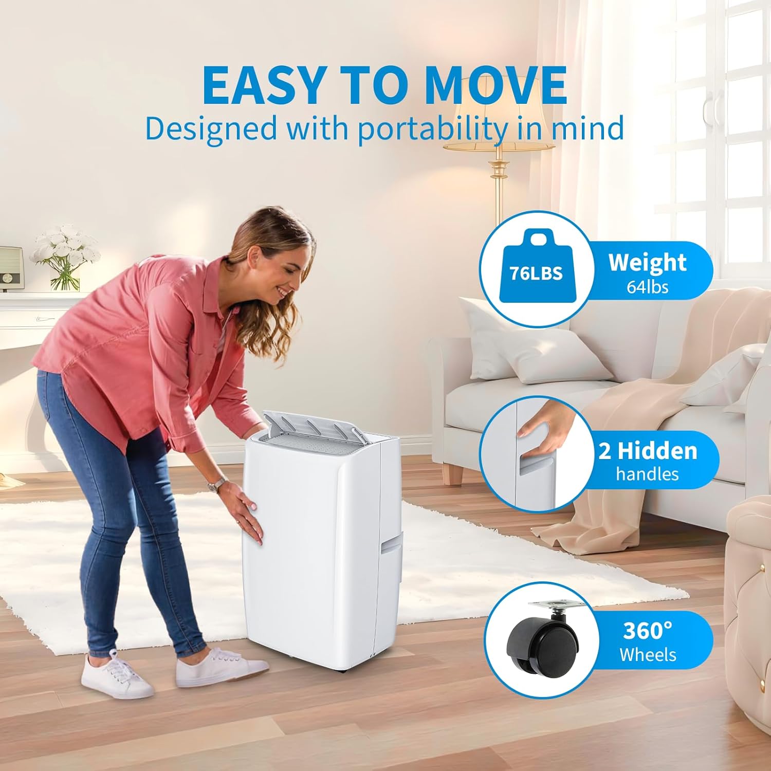 Portable Air Conditioners, 12000 BTU Portable AC, Cools up to 550 Sq. Ft 3-in-1 Mobile AC for Room with Dehumidifier Fan Sleep Mode, 24H Timer, Remote Control, and Window Installation Kit Included