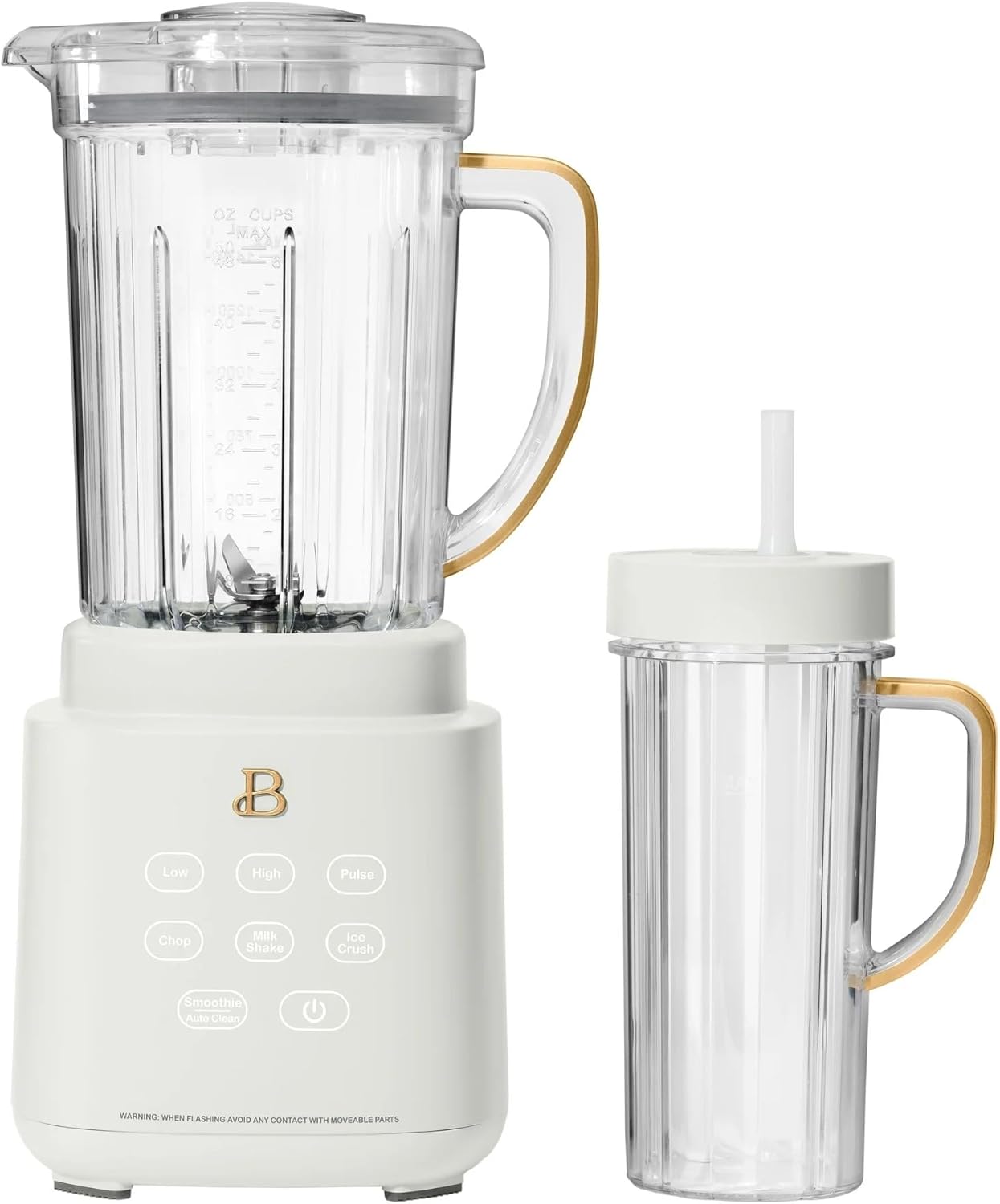 Beautiful PowerExact Blender System by Drew Barymorre, 700-Watt, PrecisionSense™ Tech, 3 Speeds, 4 Presets, 50oz Tritan Jar + 20oz Cup, Touch Display, Ice Crush & Smoothie (White icing)