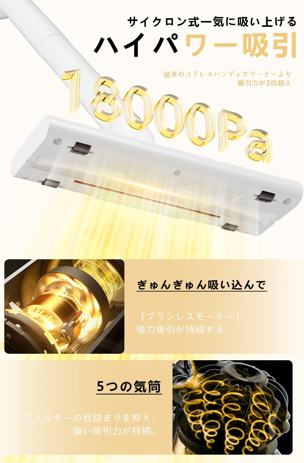 Cordless Vacuum Cleaner 18000pa Powerful Suction Stick Cleaner Lightweight Handy Cleaner 2way Stick Cleaner Battery Cyclone Vacuum Cleaner