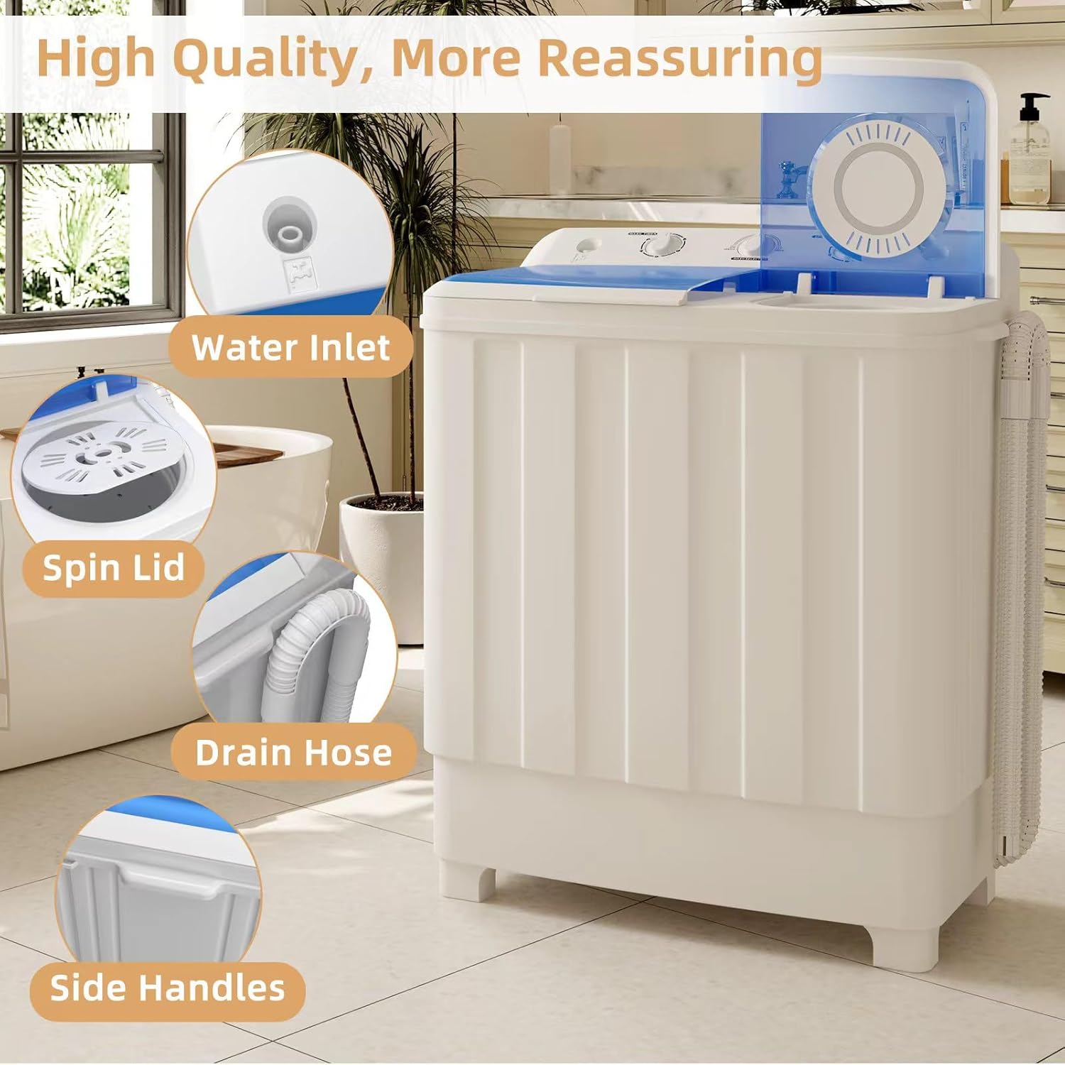 Zynkez Portable Washing Machine, 28Lbs Compact Twin Tub Laundry Washer with Built-in Drain Pump, Semi-Automatic 18Lbs Washer and 10Lbs Spinner Combo for Apartments, Dorms, RVs