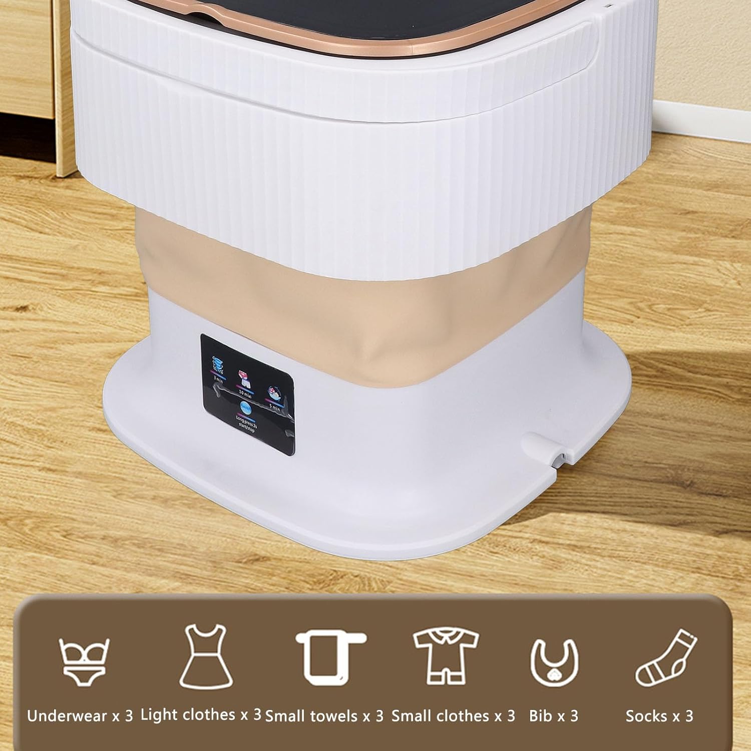 Mini Clothes Washer, Deep Portable Washing Machine with Drain Hose for Underwear Baby Clothes (Beige)