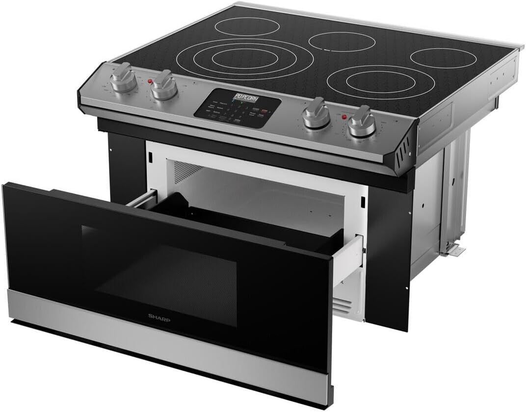 SHARP STR3065HS 30 Inch Smart Rangetop with 4 Cooking Zones, Microwave Drawer Oven, Triple & Double Heater, Warming Zone, Sensor Cook, and Metal Rotary Knobs/Glass Touch Panel