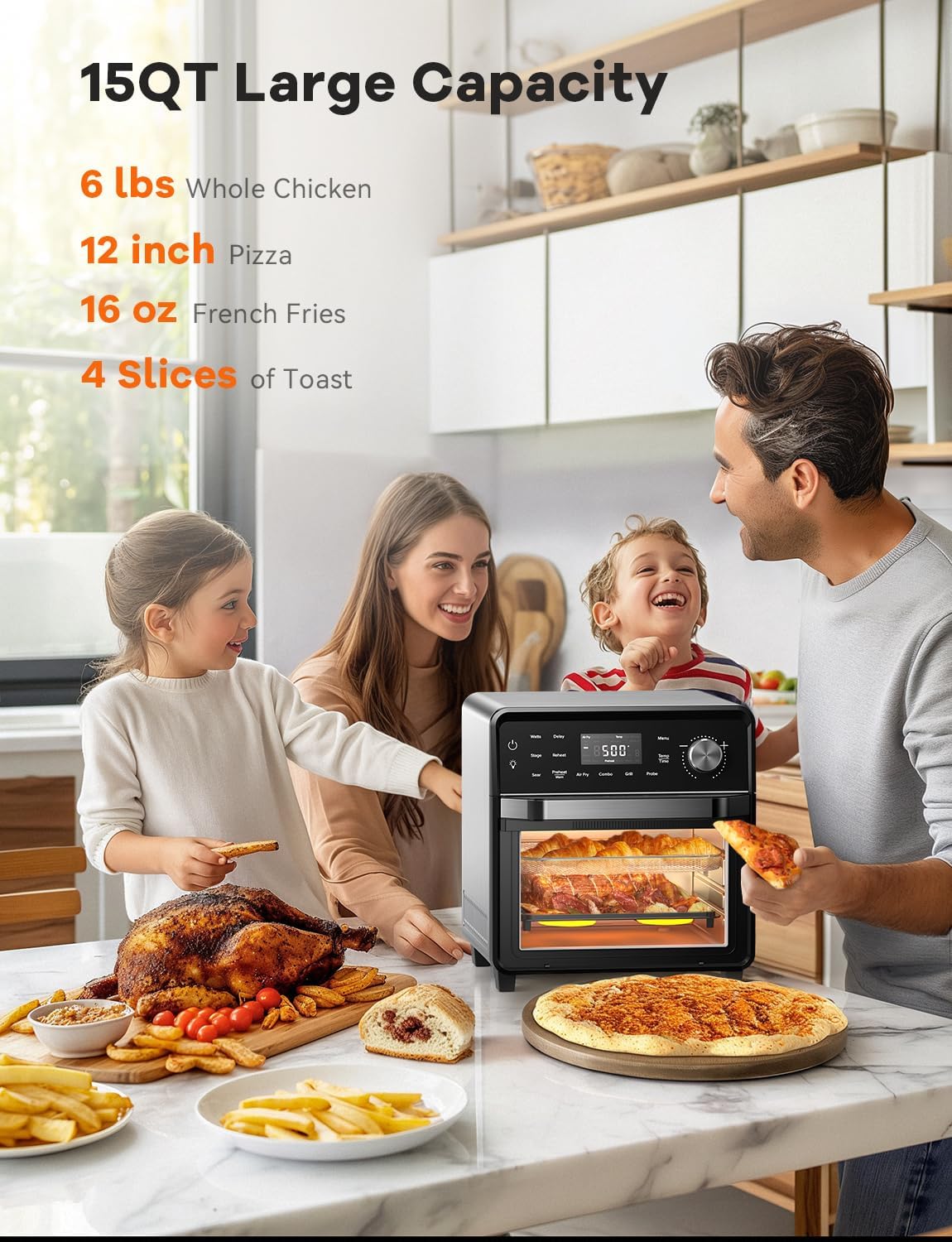 Nuwave Air Fryer Grill Oven Combo, TRUE Char & Flavor, 100 in 1 Super Convection Toaster Oven Countertop, Excellent Thermal Insulation, POWERPORT™ Plug-In Grill, 550°F, Stainless Steel