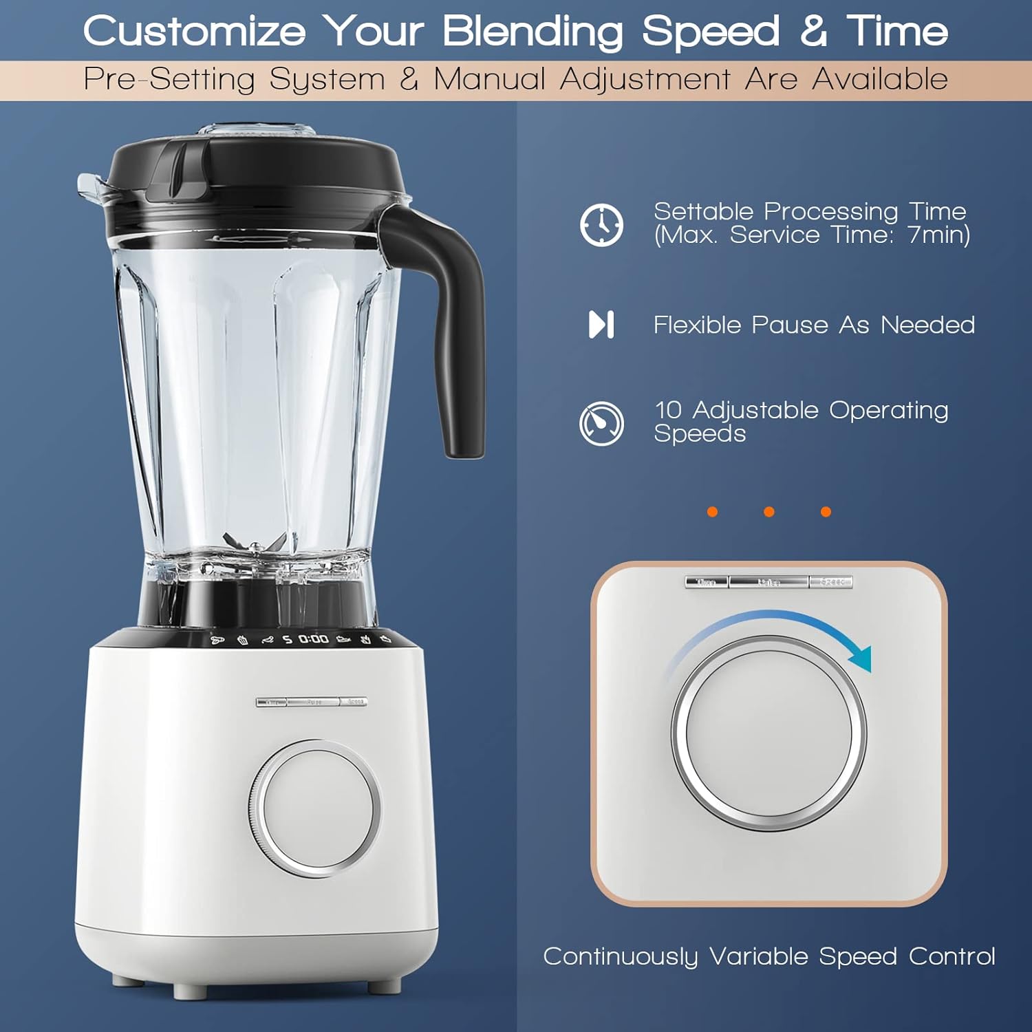 PETSITE Pro 64 Oz Countertop Blender for Kitchen, 1500W Blender for Shakes and Smoothies with 10 Adjustable Speeds, Smart Timer & Touchable Control Panel for Home Commercial