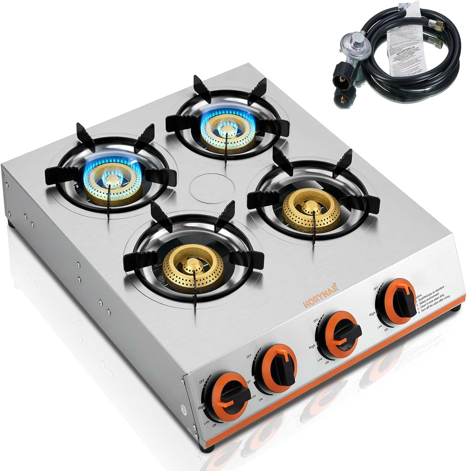 Propane Stove 4 Burner,Gas Stove Auto Ignition, 41,000 BTU Propane Burner Thickened Stainless Steel,Very Sturdy, Easy to Clean, LPG for Outdoor Cooking, RV, Emergency
