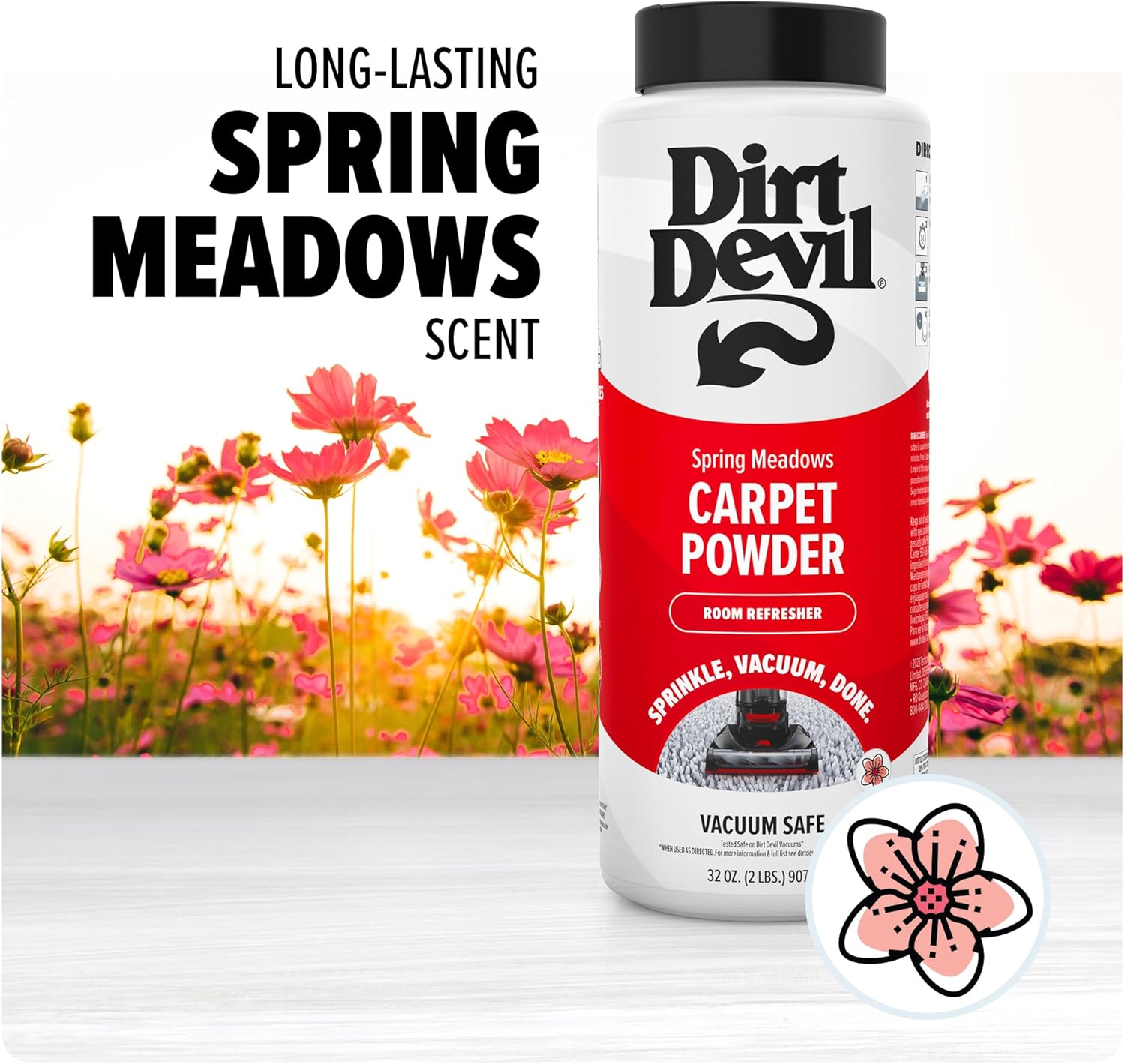 Dirt Devil Multi-Surface Extended Reach+ Bagless Upright Vacuum Cleaner Machine, UD76300V + 32 oz Carpet Powder, Room Refresher, Odor Eliminator, Spring Meadows Scent, AD31210