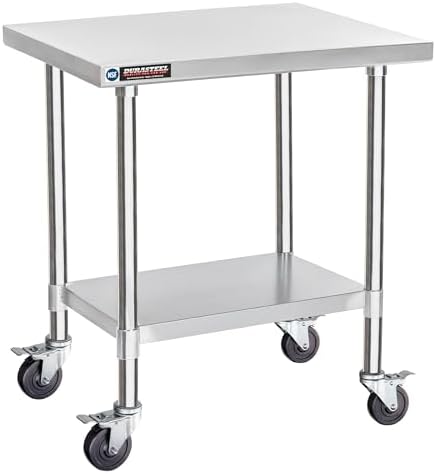 DuraSteel 30x24 NSF Stainless Steel Cart Work Table - Heavy Duty Rolling Food Prep Table - Metal Utility Cart on Wheels Caster, Grill Stand Microwave Outdoor Kitchen Tables Countertop Island Large Top