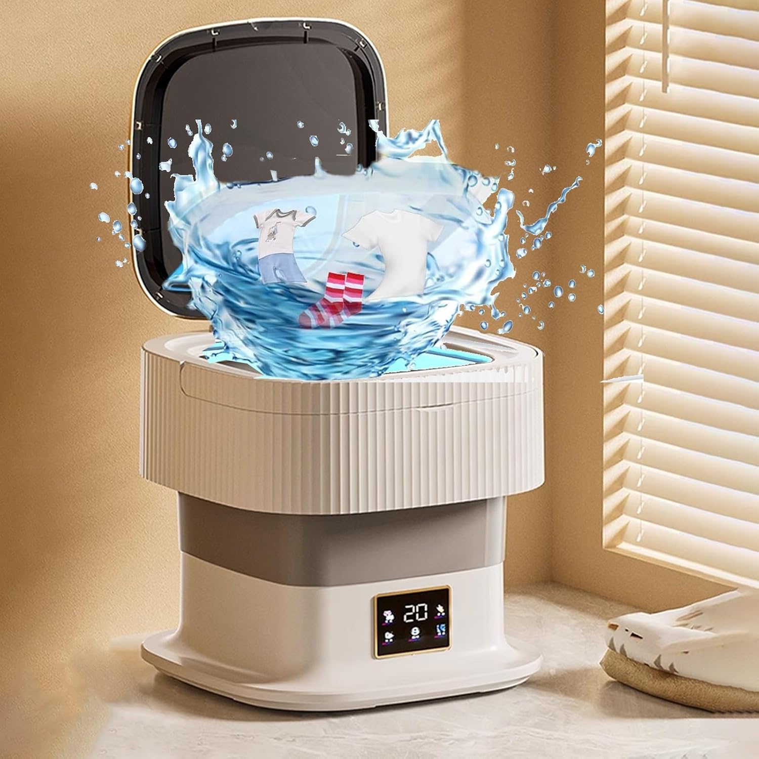 Mini Portable Washing Machine , 18L Upgraded Large Capacity Foldable Washer, Small Washing Machine, Travel Washing Machine, Deep Cleaning of Underwear,baby Clothes,for Apartments,Dorm,Camping(Gray)