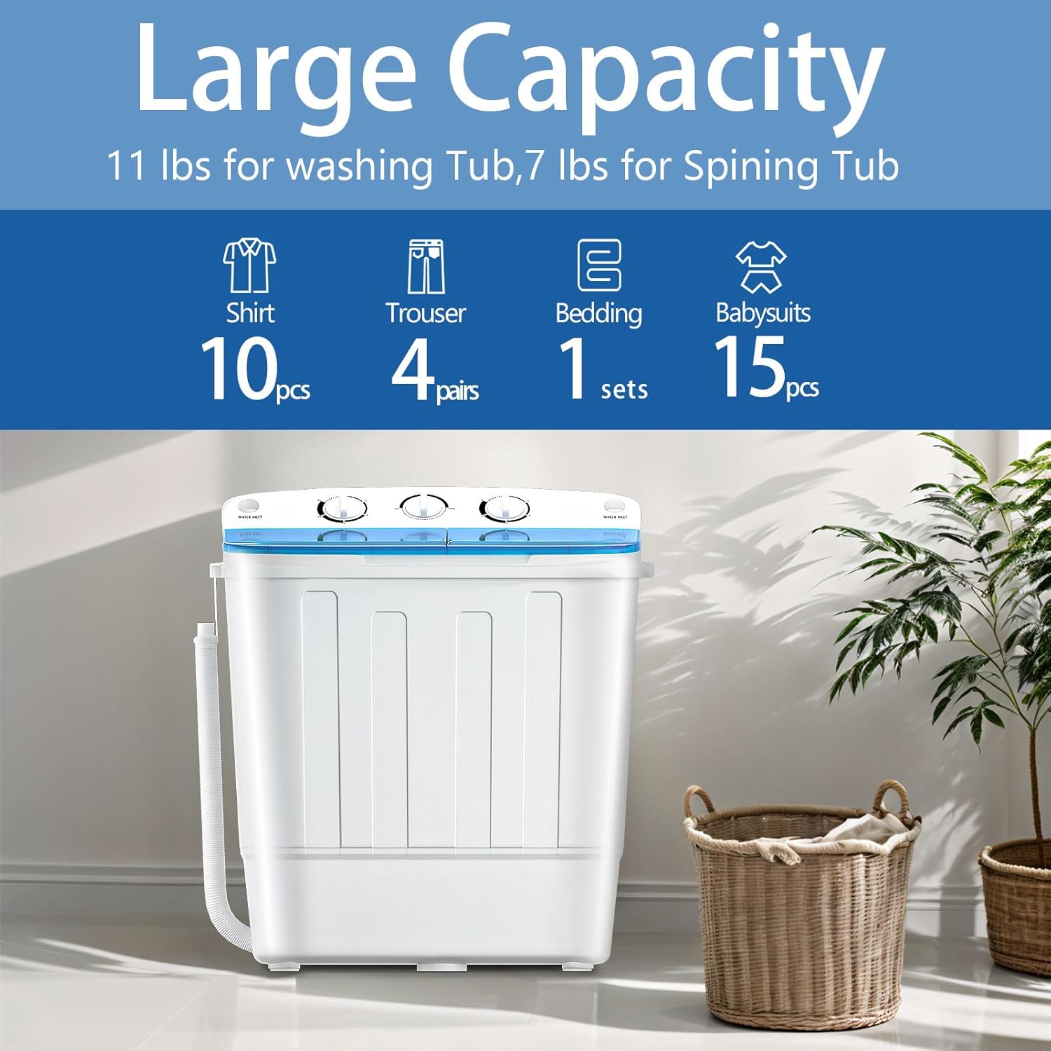 Portable Washer and Dryer Combo Set, 32 lbs Portable Clothes Dryers, 5 Drying Modes, 18 lbs Fully Automatic Washing Machine, Compact Washer and Dryer for Apartment, RV, Dorm