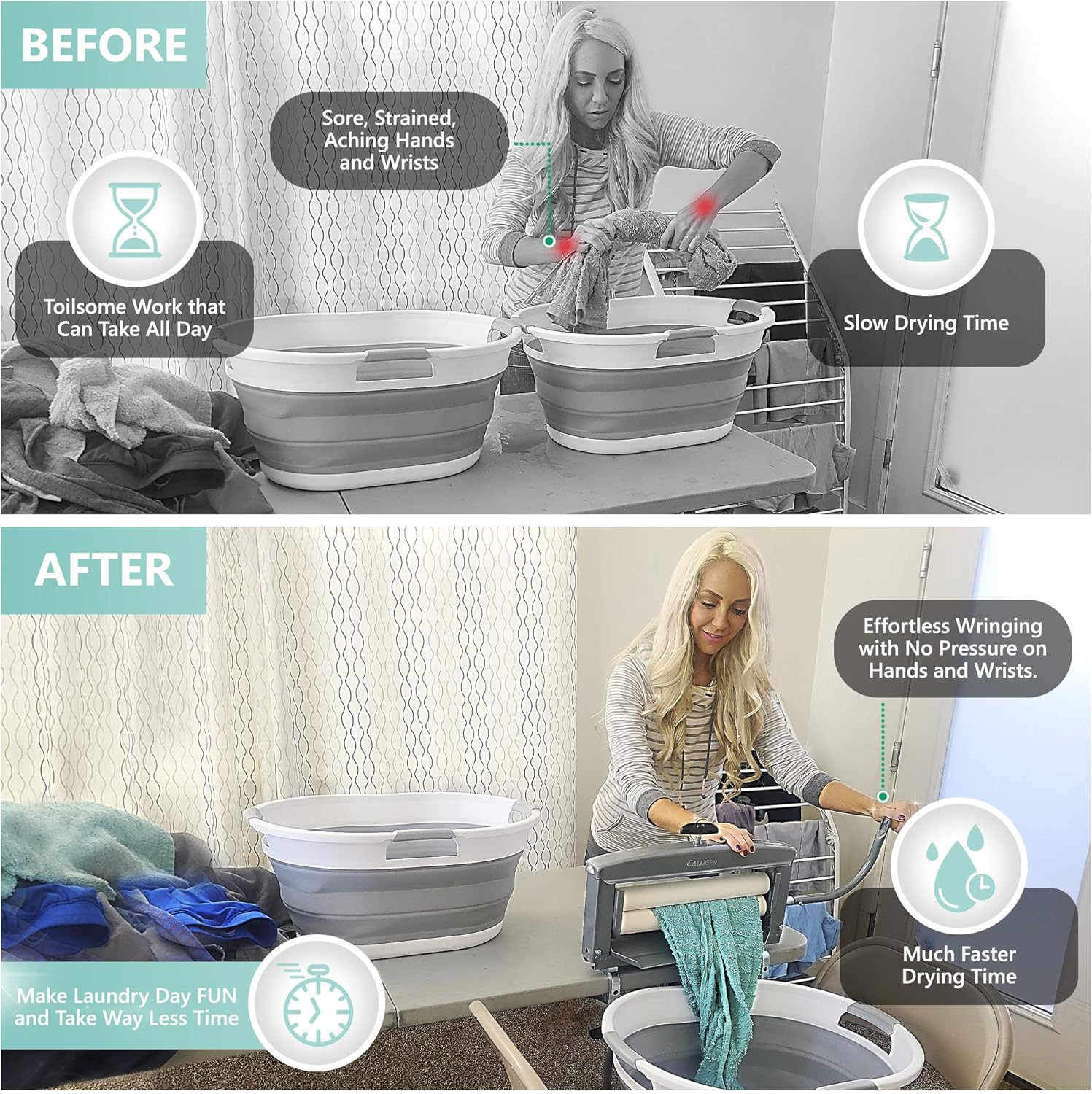 Northwood Calliger Clothes Wringer – Manual Laundry Wringer for Better Moisture Removal Than Portable Washers or Dryers – Heavy‑Duty Off‑Grid Washing Machine Alternative - Gray