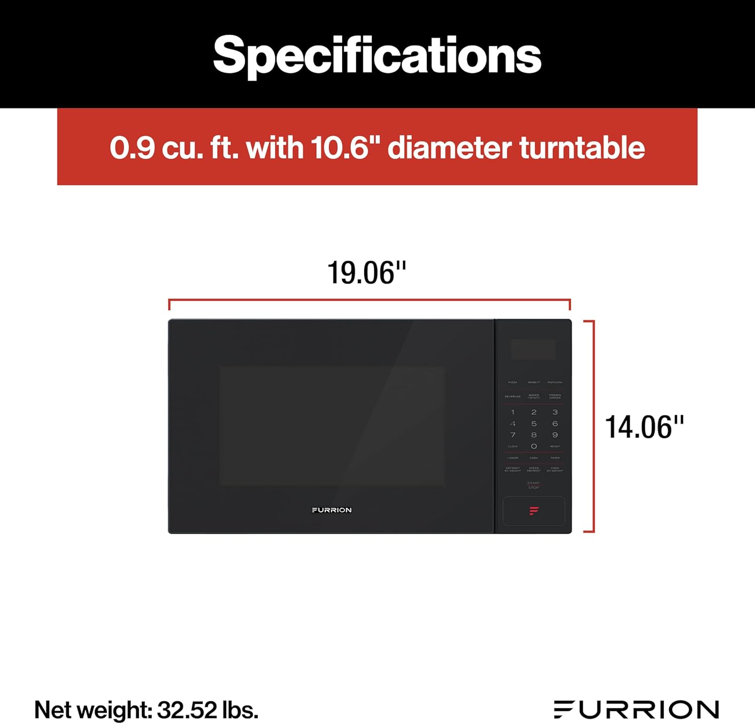 Furrion RV Microwave - 0.9 cu. ft, Black