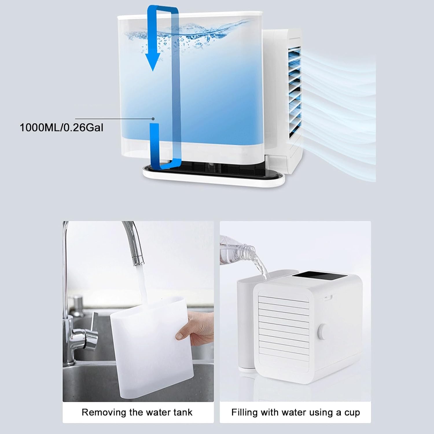 USB Mini Portable Air Conditioners with Water Tank, 2 Speed Swamp Cooler, Energy-Saving Evaporative Air Coolers, for Home, Office, Camping