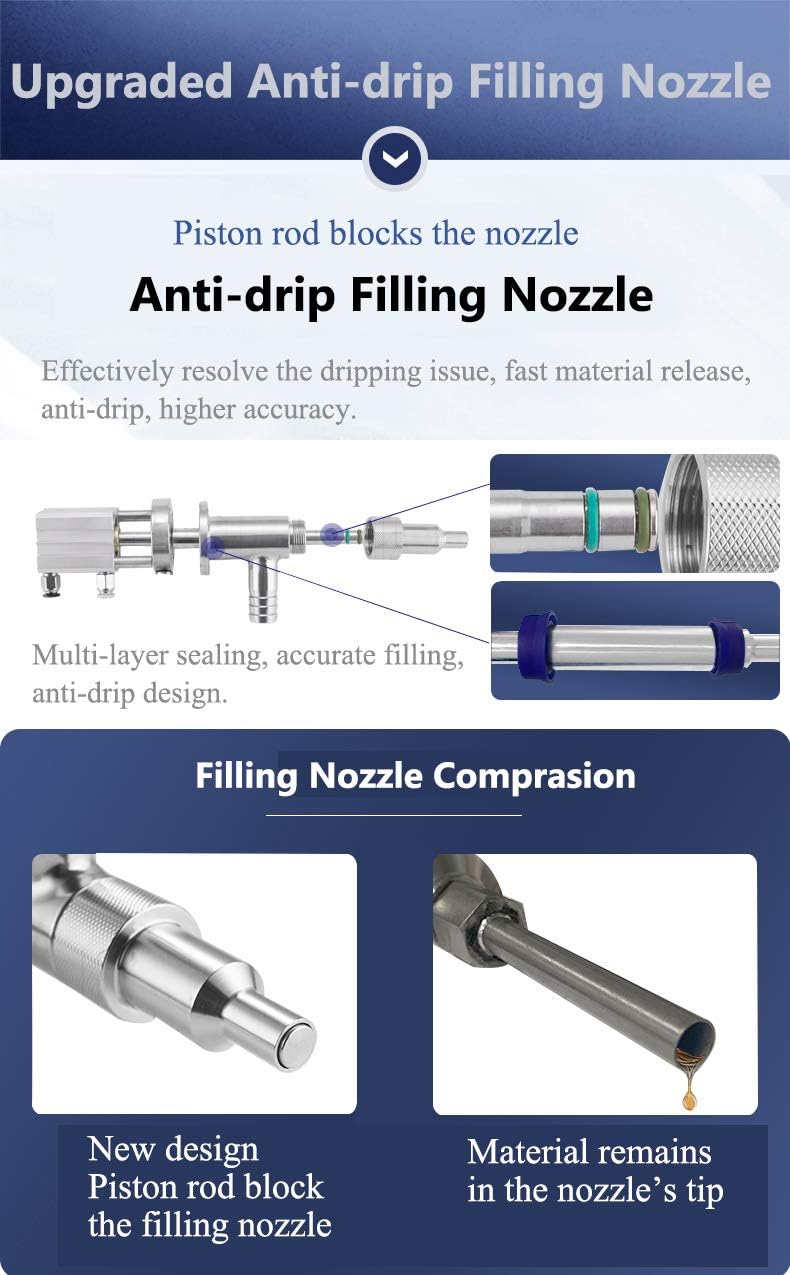 Hanchen Pneumatic Liquid Filling Machine Fully Pneumatic Liquid Dispenser Horizontal Piston Filler for Engine Oil, Honey, Laundry Detergent, Shampoo, Shower Gel (500-5000ml (16.9-169 oz))