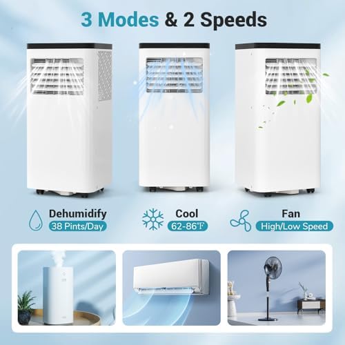 DORTALA Portable Air Conditioner 8000 BTU, 3-in-1 Portable AC with Remote Control, Dehumidifier, 24H Timer, Window Kit for 350 Sq.FT Apartment, Bedroom