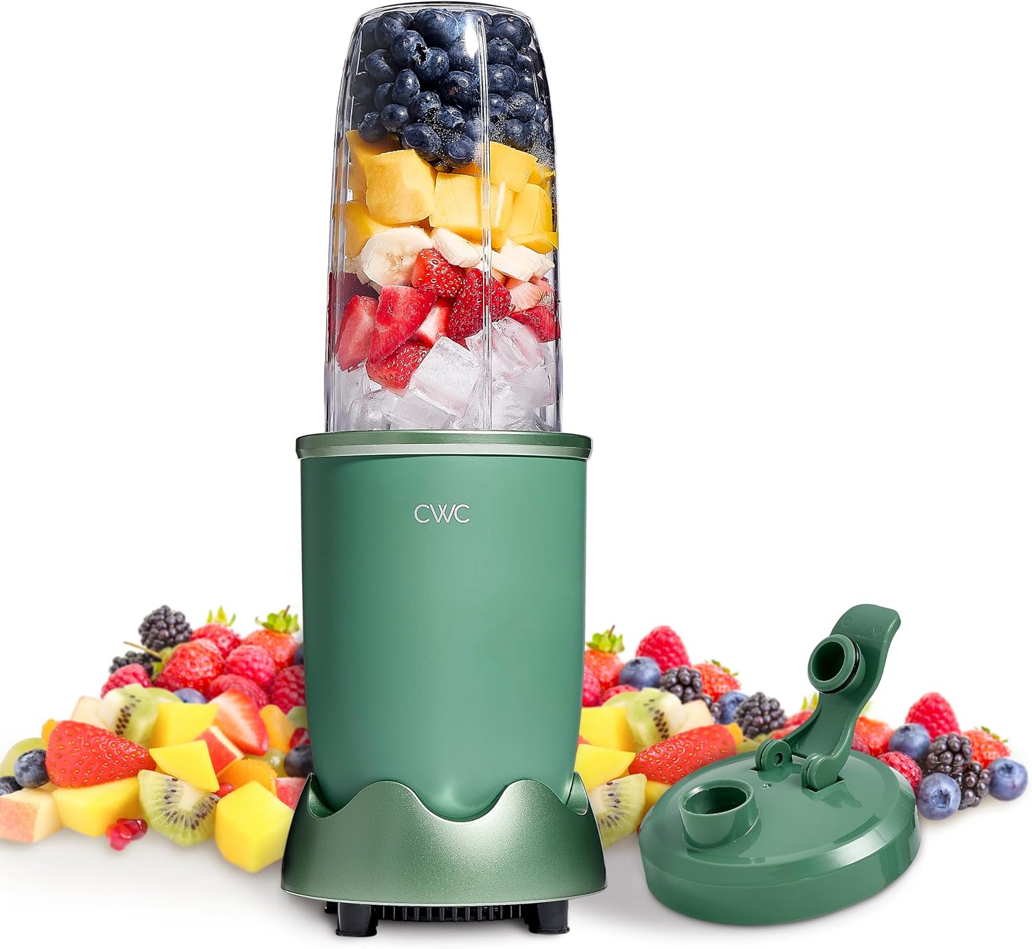 COOK WITH COLOR Personal Power Blender 600W, 24oz Capacity, BPA-Free Jar, Ice-Crushing Blades, Ideal for Smoothies & More, Anti-Slip Feet, Easy to Clean, Dark Sage