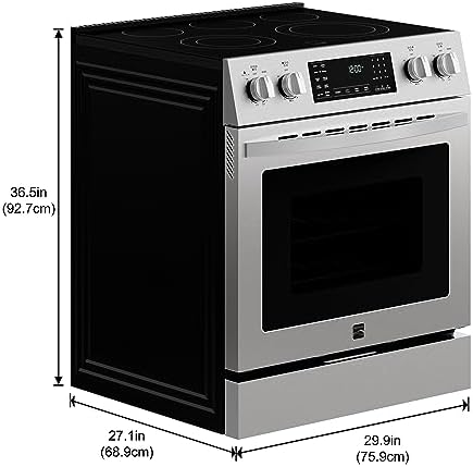Kenmore Front Control Electric Range Oven with 5 Cooktop Elements with 7 Cooking Power Options, True Convection, Steam and Self Clean, Freestanding Oven, 4.8 cu. ft. Capacity Stainless Steel