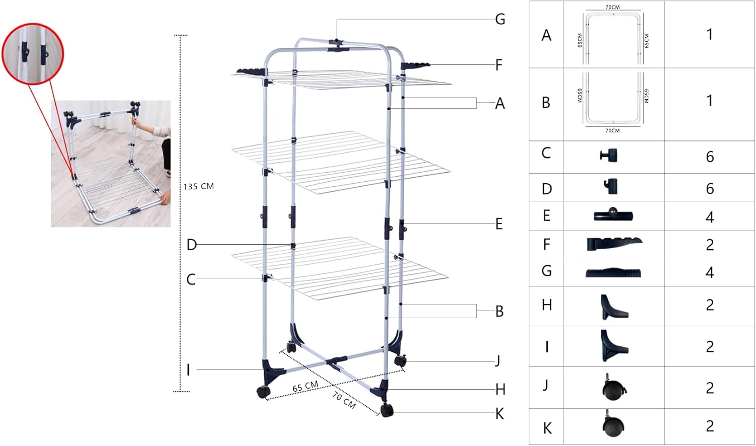 Lavish Home Clothes Drying Rack – 4-Tiered Laundry Station with Collapsible Shelves and Wheels for Folding, Sorting and Air Drying Garments