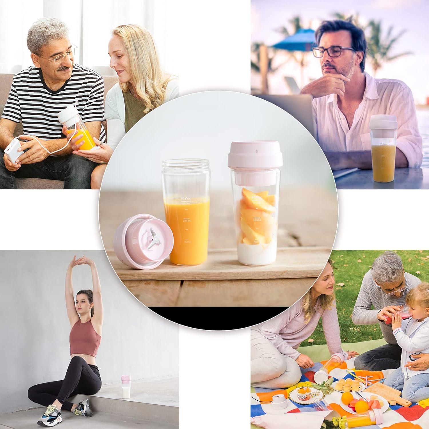 Portable Blender, Personal Blender, With USB Magnetic contact charging, 14 oz Smoothie Blender, Anti-silp Rubber Base, One-handed Drinking Mini Blender for Shakes and Smoothies