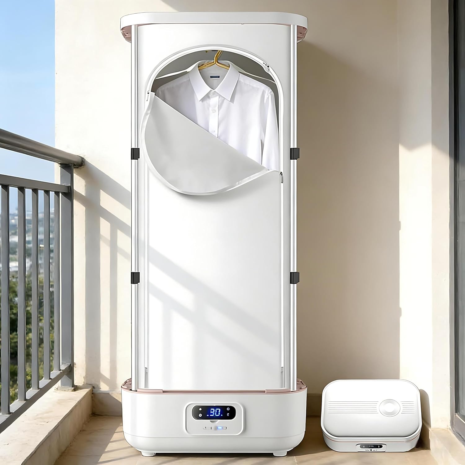 Portable Steam Press Ironing Machine, Portable Dryer with 360° Hot Air Circulation Intelligent Timing Dry Clothes, Automatic Garment Care, One-Key Care, Quick-Drying Steam