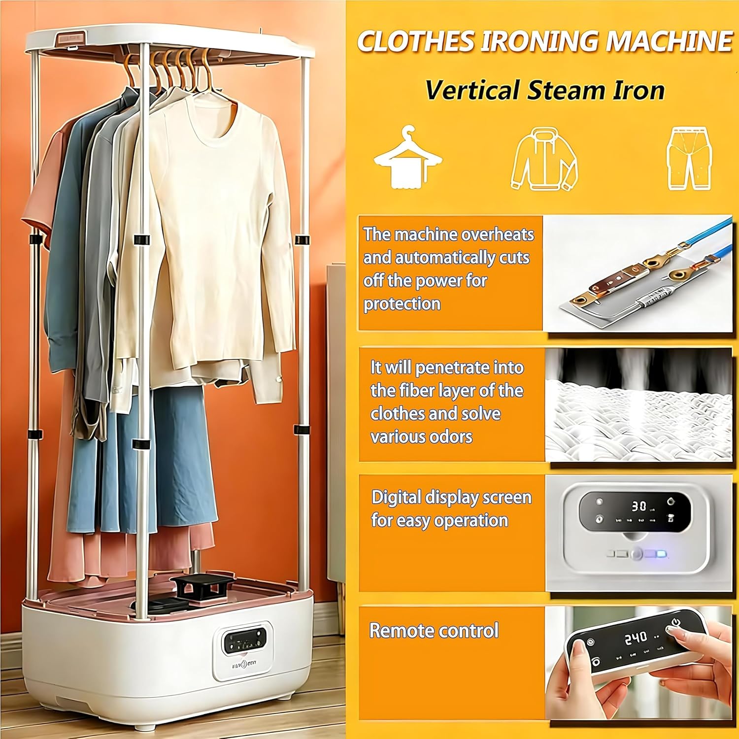 Portable Steam Press Ironing Machine, Portable Dryer with 360° Hot Air Circulation Intelligent Timing Dry Clothes, Automatic Garment Care, One-Key Care, Quick-Drying Steam