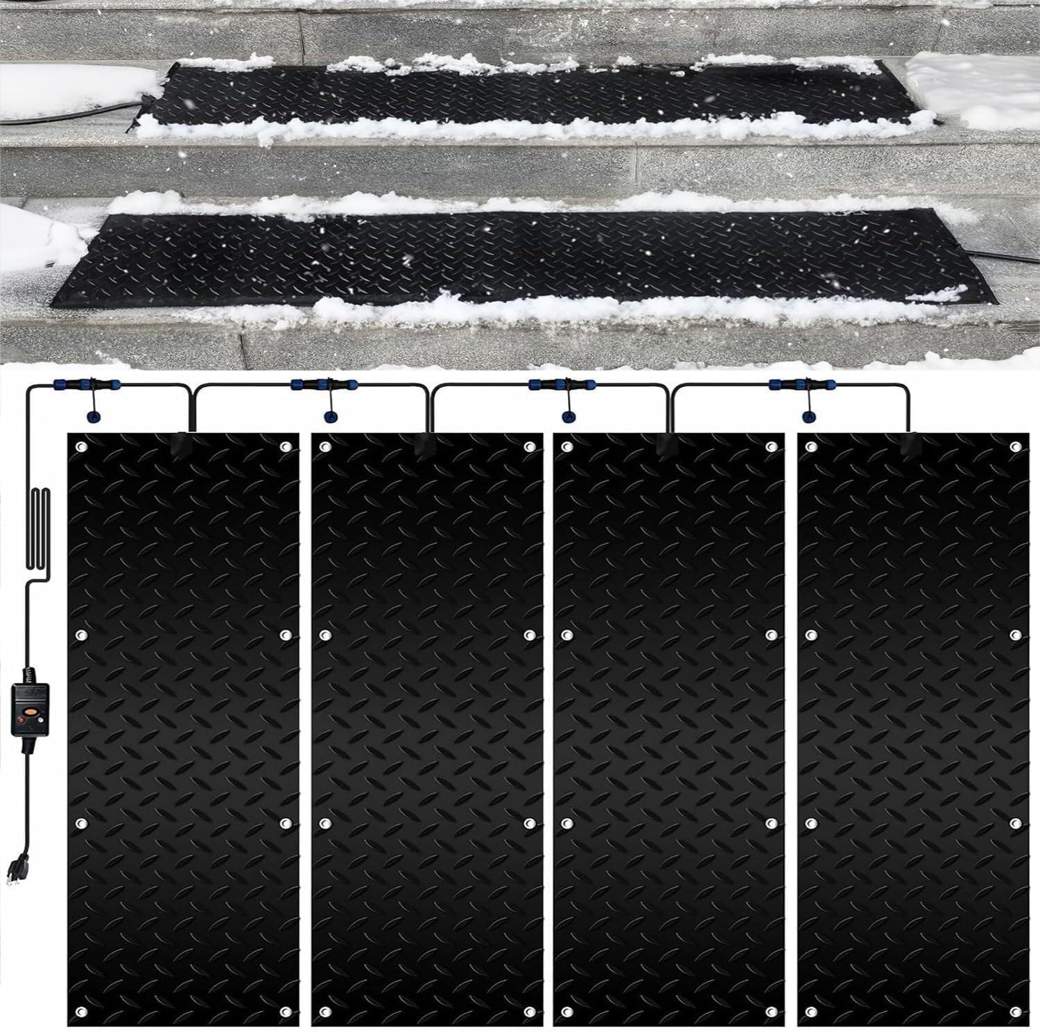 Heated Snow Melting Mat for Stairs, 1/2/3/4/5 pcs Snow Melting Non-Slip Walkway Heated Outdoor Mat, Non Slip Rubber Heated Mat for Winter Outdoor Stairs, Steps, Doorwa(4 Pcs,30x120cm/12x48in)