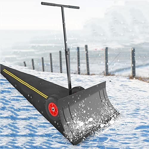 Snow Shovel with Wheels, Heavy-Duty Metal Snow Pusher, Snow Removal Tool with 5 Height Adjustable Angle Handles, Wheeled Snow Plow-Style Back Saver Snow Shovel, for Driveway Garden Pavement