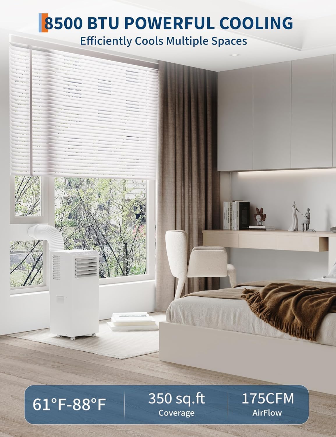 GarveeLife 8,500 BTU Portable Air Conditioners - Smart AC Units Cold Air System Quick Cooling Up to 350 sq.ft with Remote Control 24H Timer/Dry/Fan Modes Drain-Free Window Installation Kits