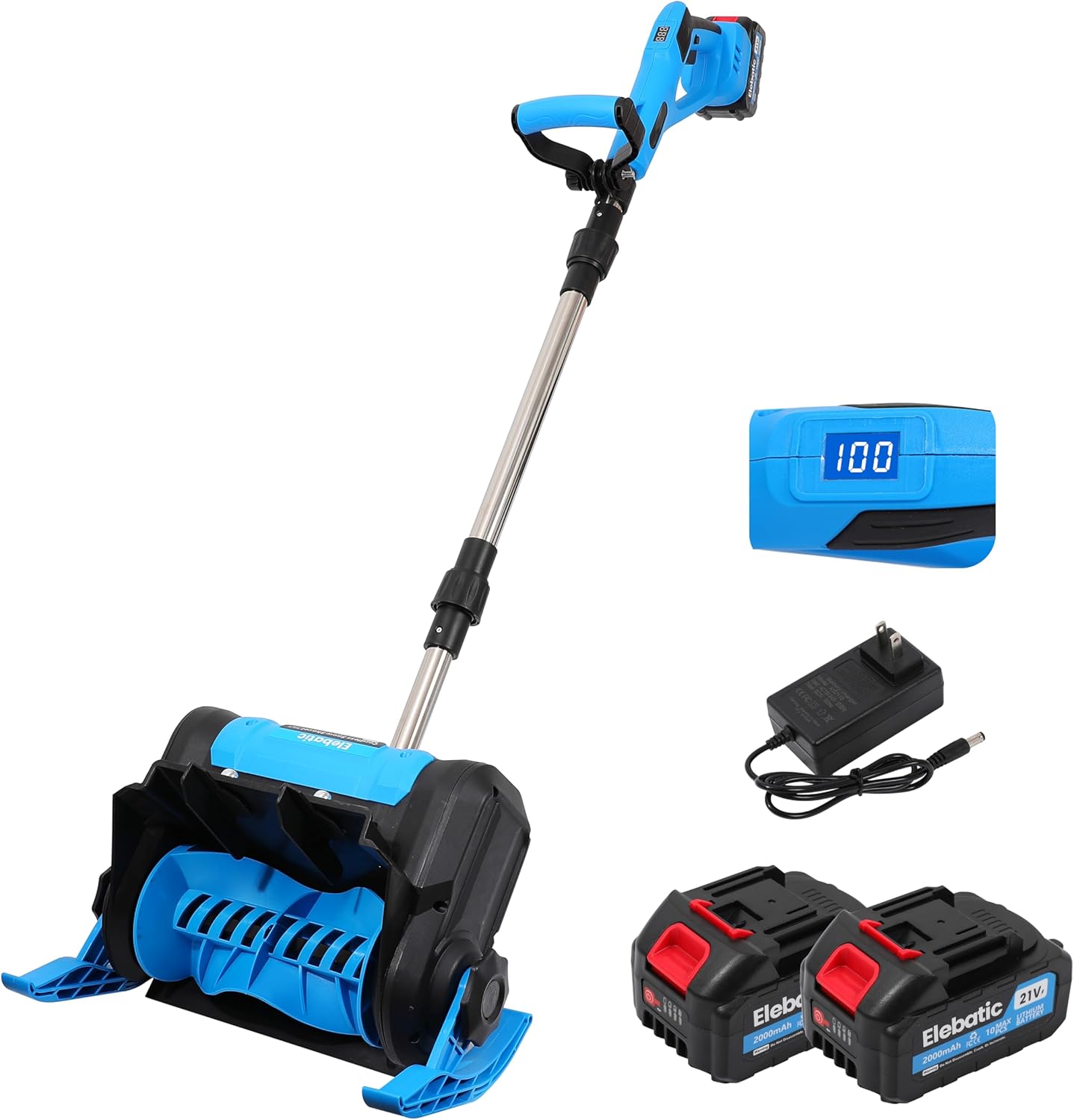 Cordless Snow Shovel, 21V 12Inch 2Ah*2 Brushless Electric Snow Blower with Auxiliary Handle,Snow Shovel for Driveway, Sidewalk, Battery and Charger Included