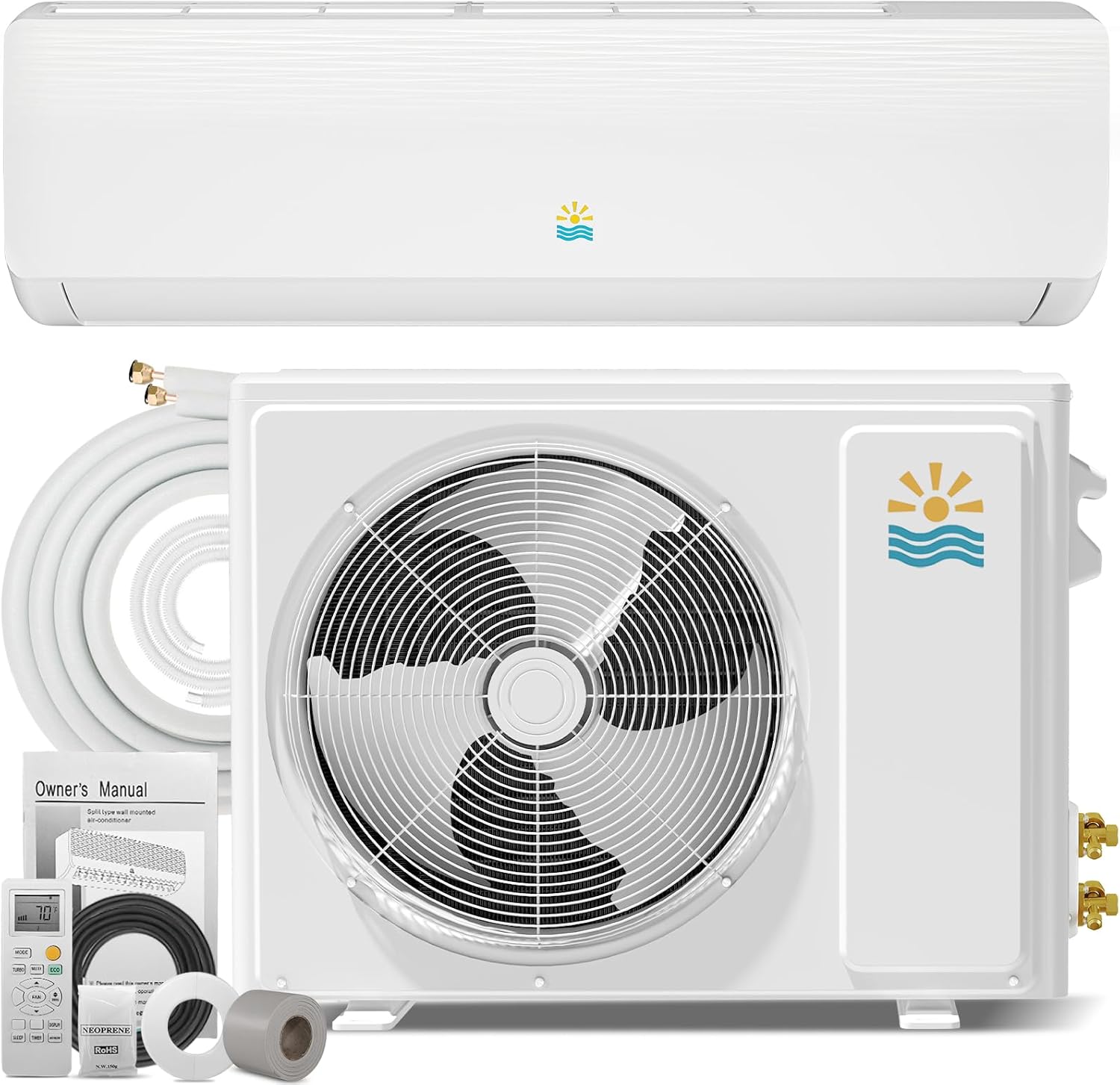 18000 BTU Mini Split Ac/Heating System - 19 SEER2 Mini Split AC Unit with Heat Pump, 230V Energy Efficient Ductless AC Unit Up to 1250 Sq.Ft with Installation Kit