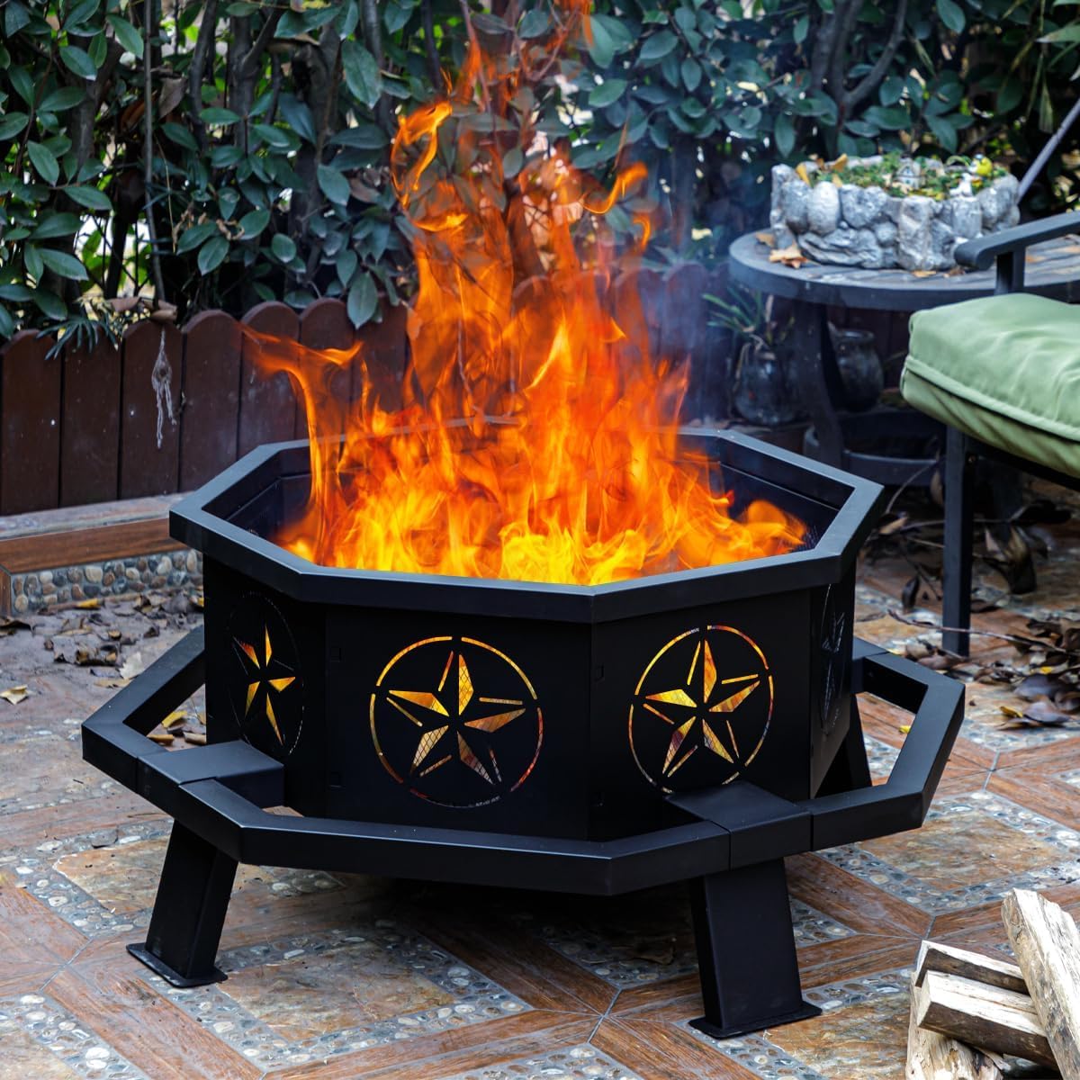 35 Inch Octagonal Fire Pit,Outdoor Fire Pit,Wood Burning Firepit for Bonfire,Firepits for Outside,Camping, Backyard, Patio,Bonfire,Garden