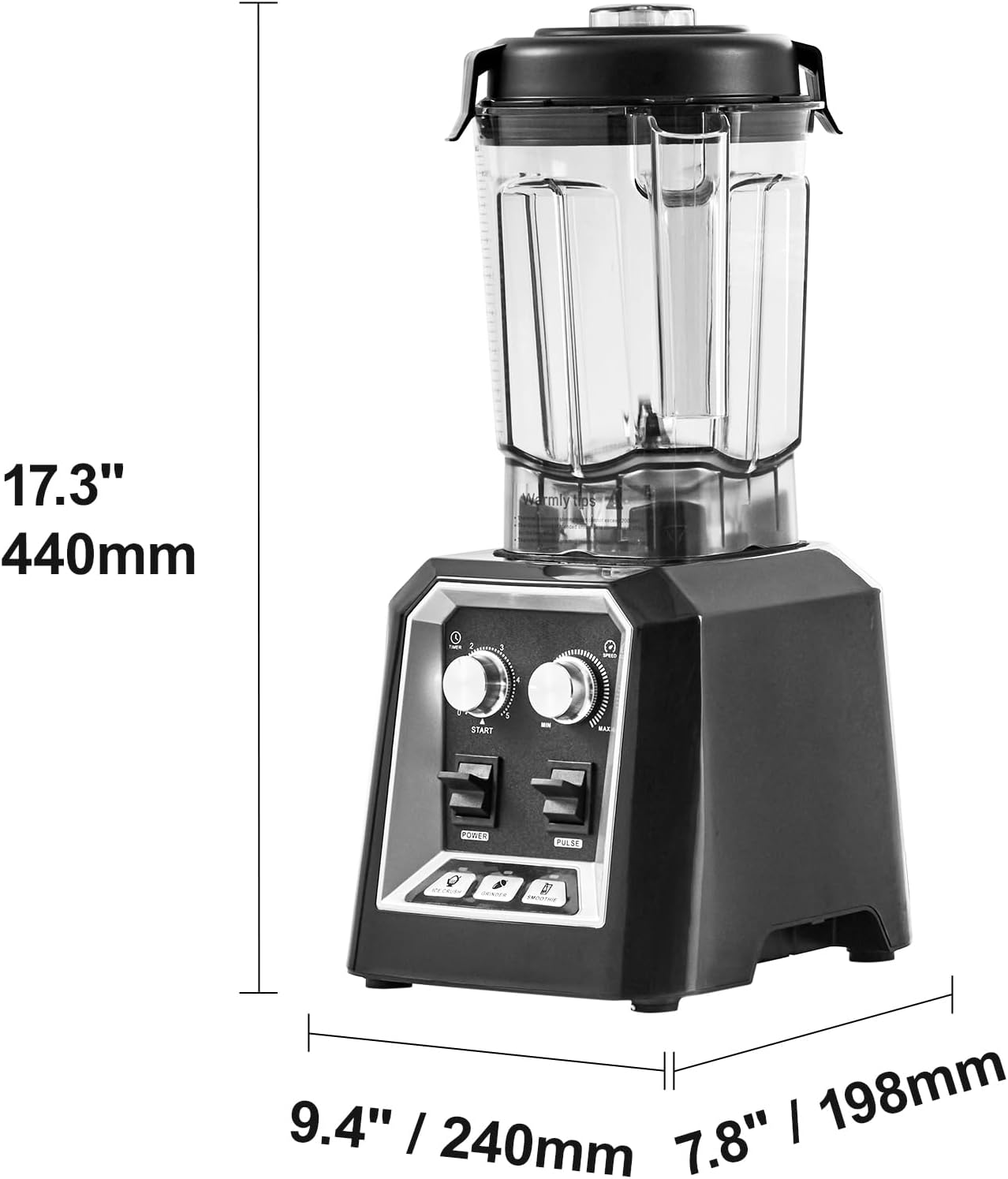 Happybuy Professional Blender, Commercial Countertop Blender with 68oz Plastic Jar, Stainless Steel, 3 Functions for Frozen Drinks, Shakes, Smoothies, Puree & Ice Crushing ，Black