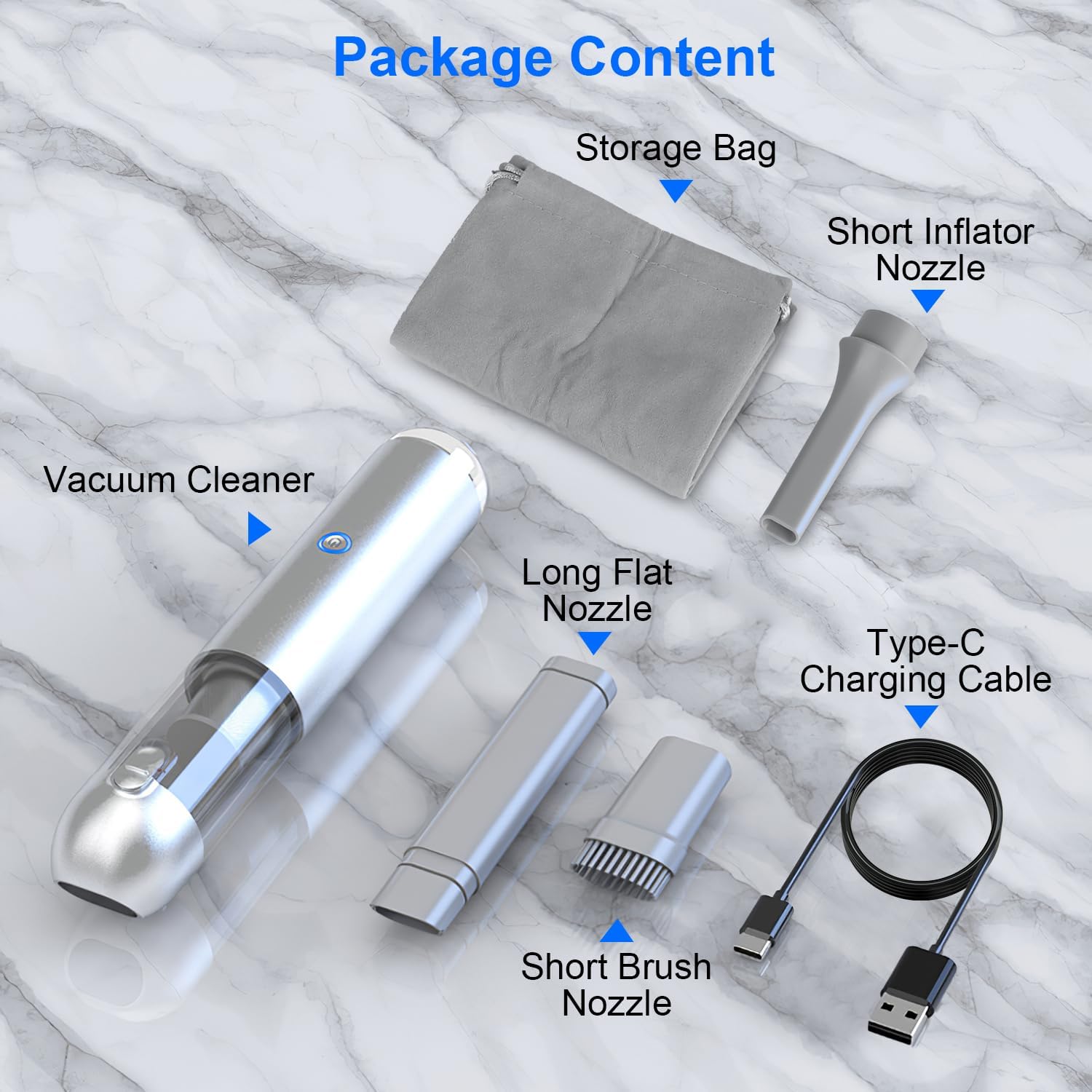 KOCASO Handheld Car Vacuum Cleaner 16000 Pa Powerful Suction with 2 Speeds High Efficiency Air Filter LED SOS Light，Rechargeable Lightweight Cordless Vacuum Cleaner for Car Office Home Keyboard