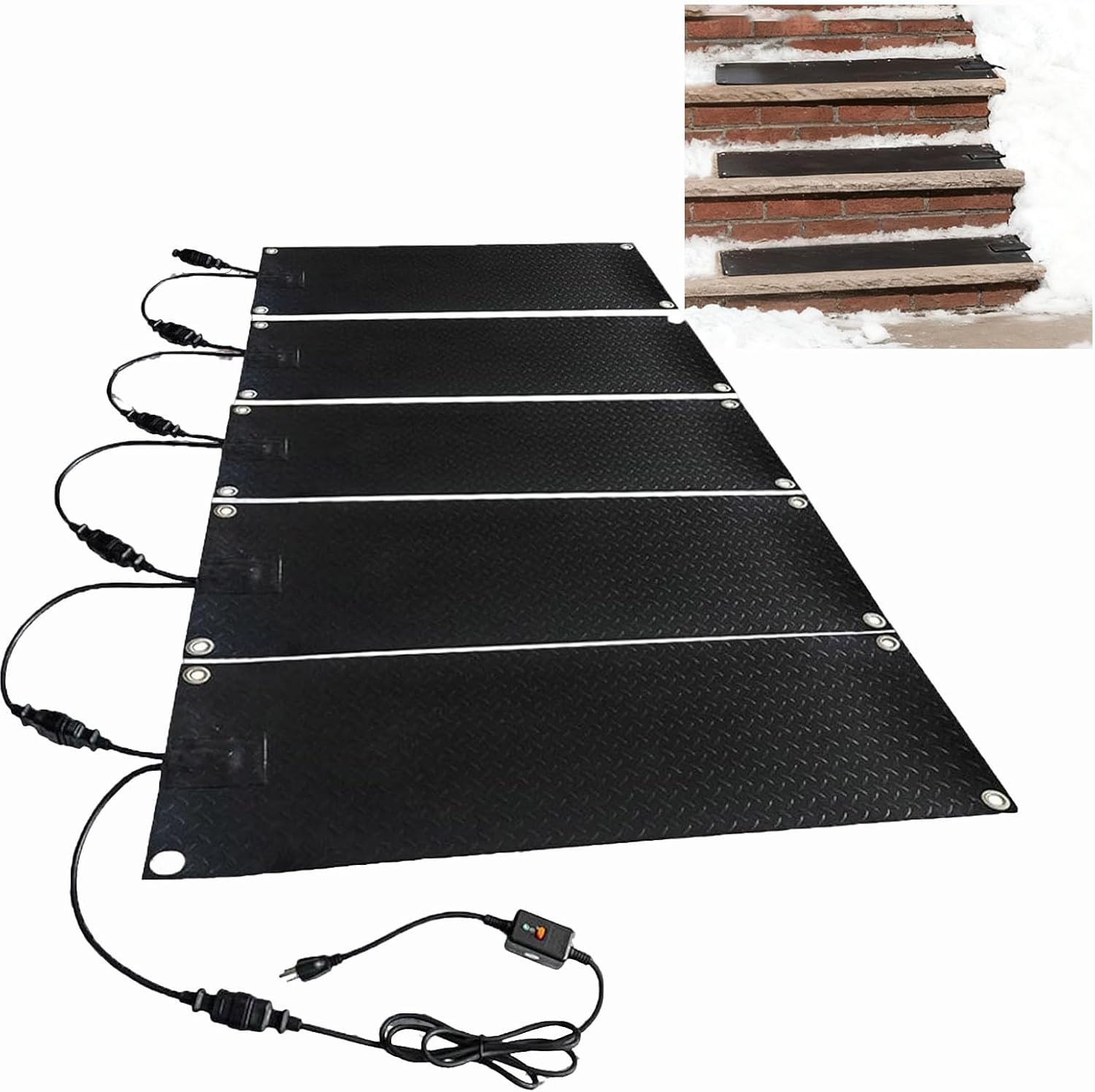Snow Melting Mat for Outdoor Stairs,Non-Slip Winter Ice Melt Mats,Slip-Proof Devise with Power Cord,1/2/3/4/5pcs, for Stairs、Walkways