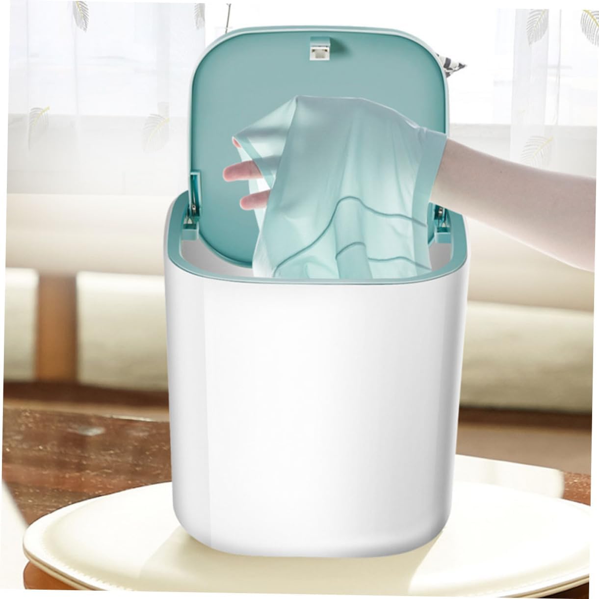 Portable Mini Washing Machine with Strong Turbine Compact Household Washer for Travel and Home Use for Clothes Socks and Underwear Blue with Barrel