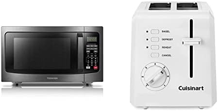 Toshiba EM131A5C-BS Microwave Oven with Smart Sensor, Easy Clean Interior, ECO Mode and Sound On/Off, 1.2 Cu Ft, Black Stainless Steel & Cuisinart CPT-122 Compact Plastic 2-Slice Toaster, White