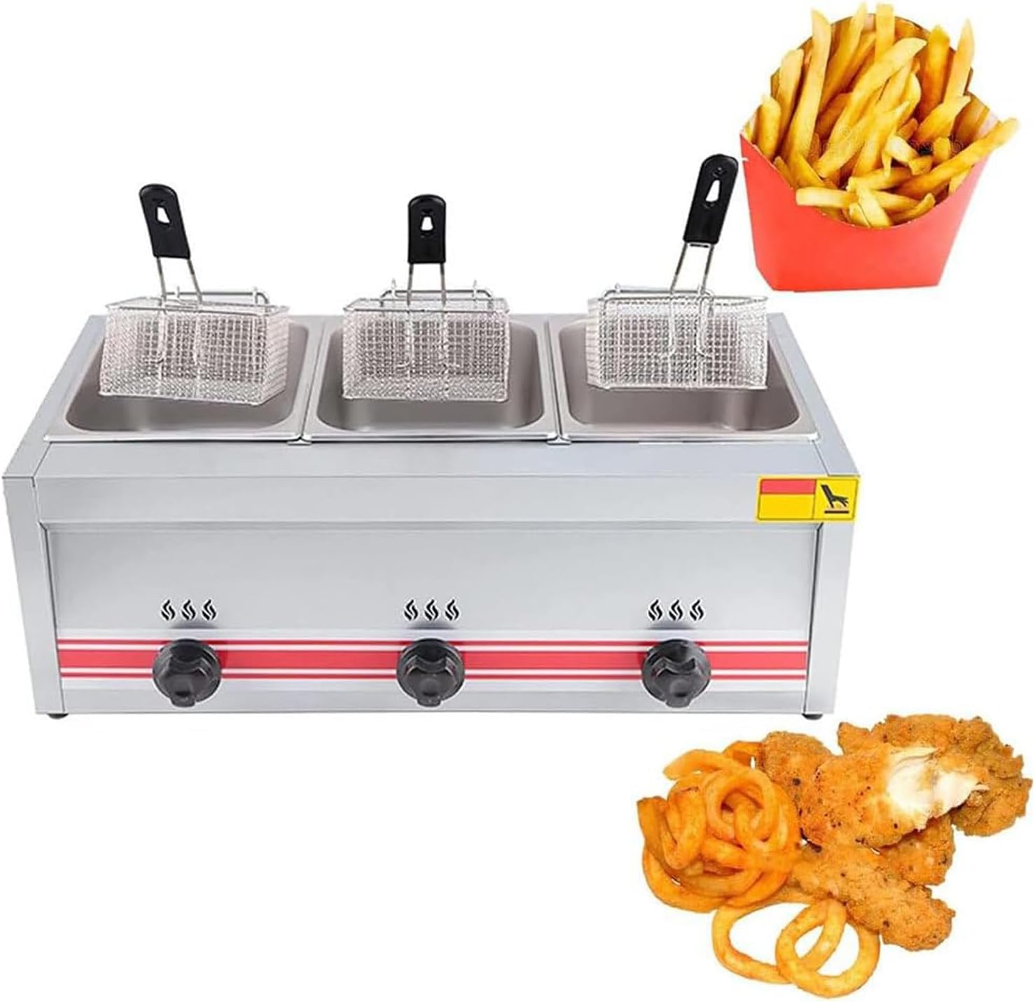 Commercial Gas Deep Fryer,Countertop Stainless Steel Dual Tank Kitchen Frying Machine,Removable Baskets Lid,Double Fryer for French Fries Turkey Donuts Home Kitchen Restaurant,30L