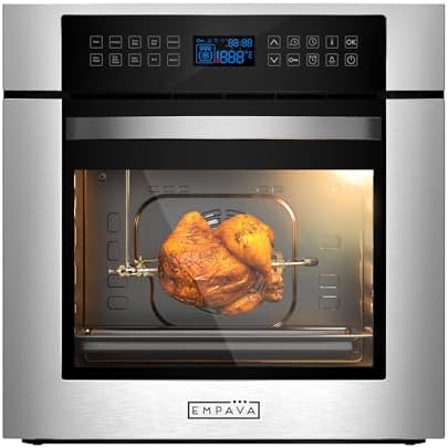 Empava 24 Inch Electric Single Wall Oven 10 Cooking Functions Deluxe 360° ROTISSERIE with Sensitive Touch Control in Stainless Steel, C02