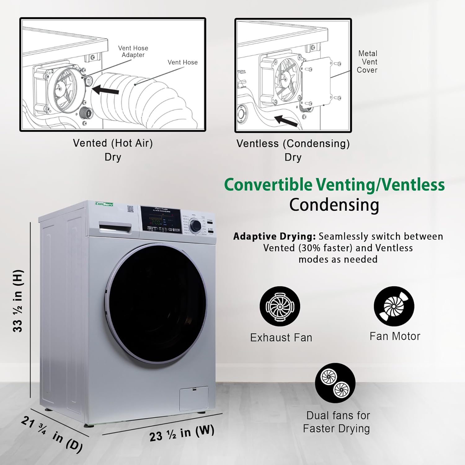 15 lbs Compact Combo Sani Washer Vented/Ventless Dryer with Pet Cycle (White)