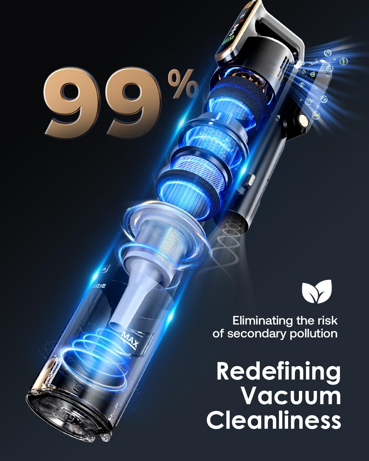 Cordless Vacuum Cleaner, 45Kpa 50 Mins Runtime Self-Standing Stick Vacuum Cleaners for Home, Powerful Suction, Lightweight, LED Touch Screen 8 in 1 Vacuum for Pet Hair, Carpet, Hardwood Floor, Black