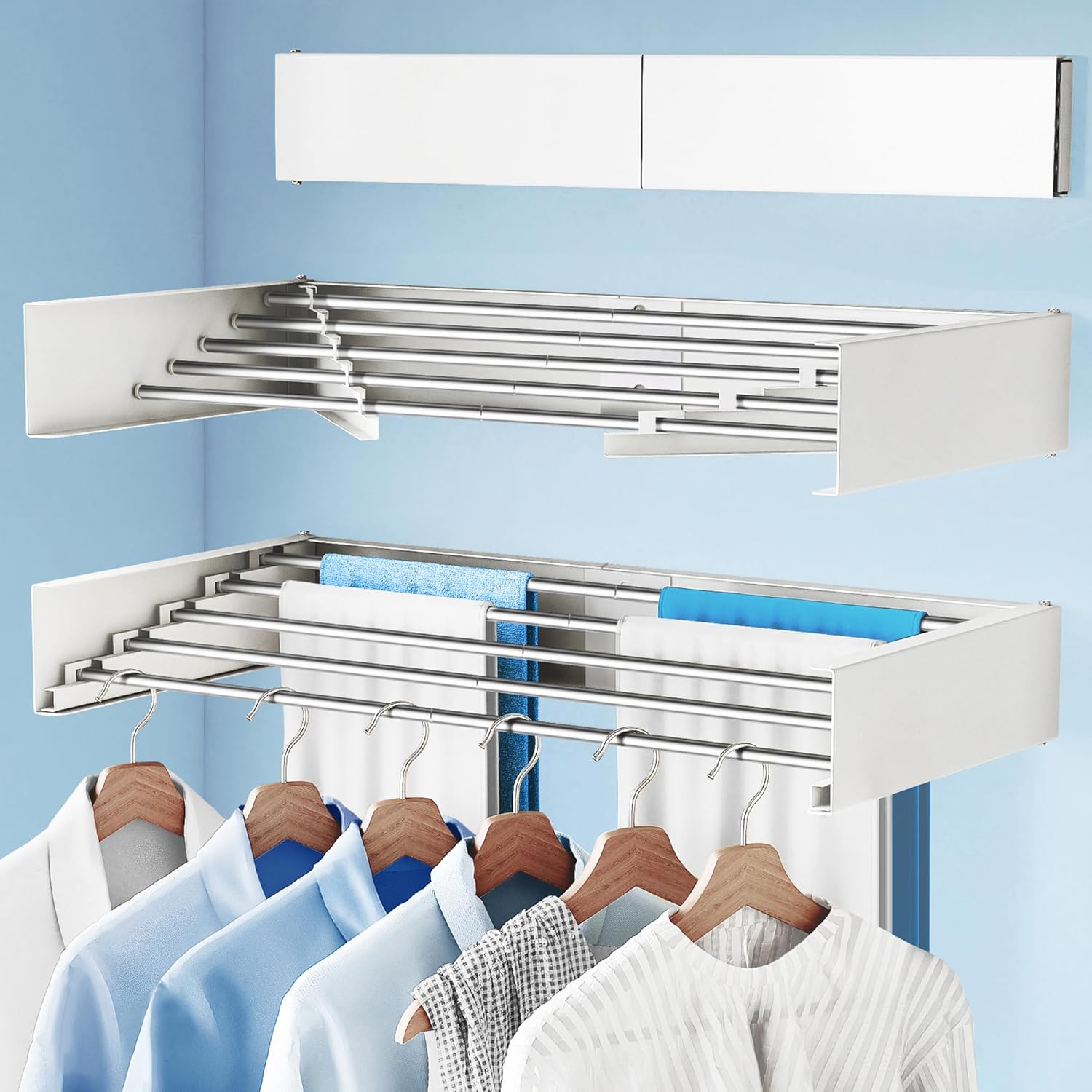Clothes Drying Rack Wall Mounted 32“,Drying Rack Clothing Wall Mount,Laundry Drying Rack,Wall Mounted Clothes Hanging Rack (White)