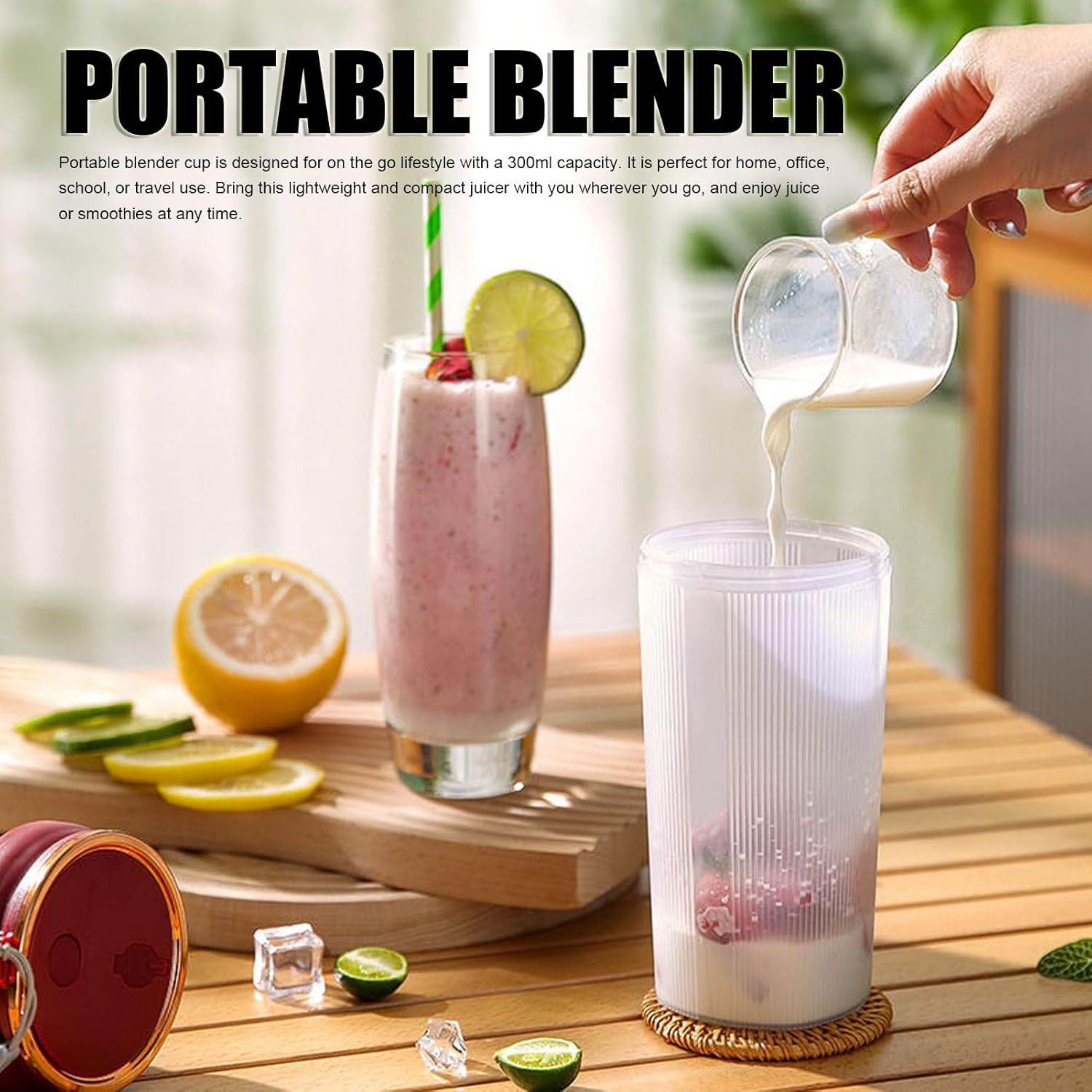 USB Rechargeable Portable Blender for Smoothies with 300ml Capacity, 4 Blades Juice Personal Size Handheld Juicer for Juice Shakes Smoothies, Ecofriendly and Materials