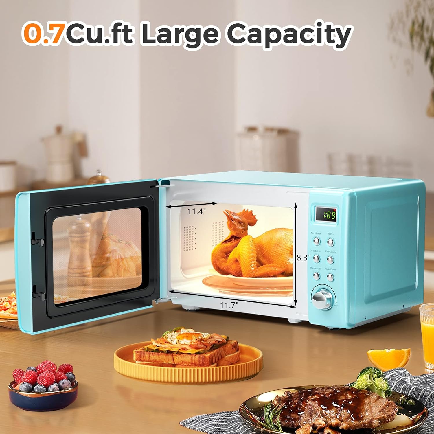 ARLIME Retro Microwave 0.7Cu.ft, 700 Watt Countertop Microwave with 5 Micro Power Defrost & Auto Cooking Function, LED Display, Child Lock, Small Microwave for Kitchen, RV, Dorm (Green)