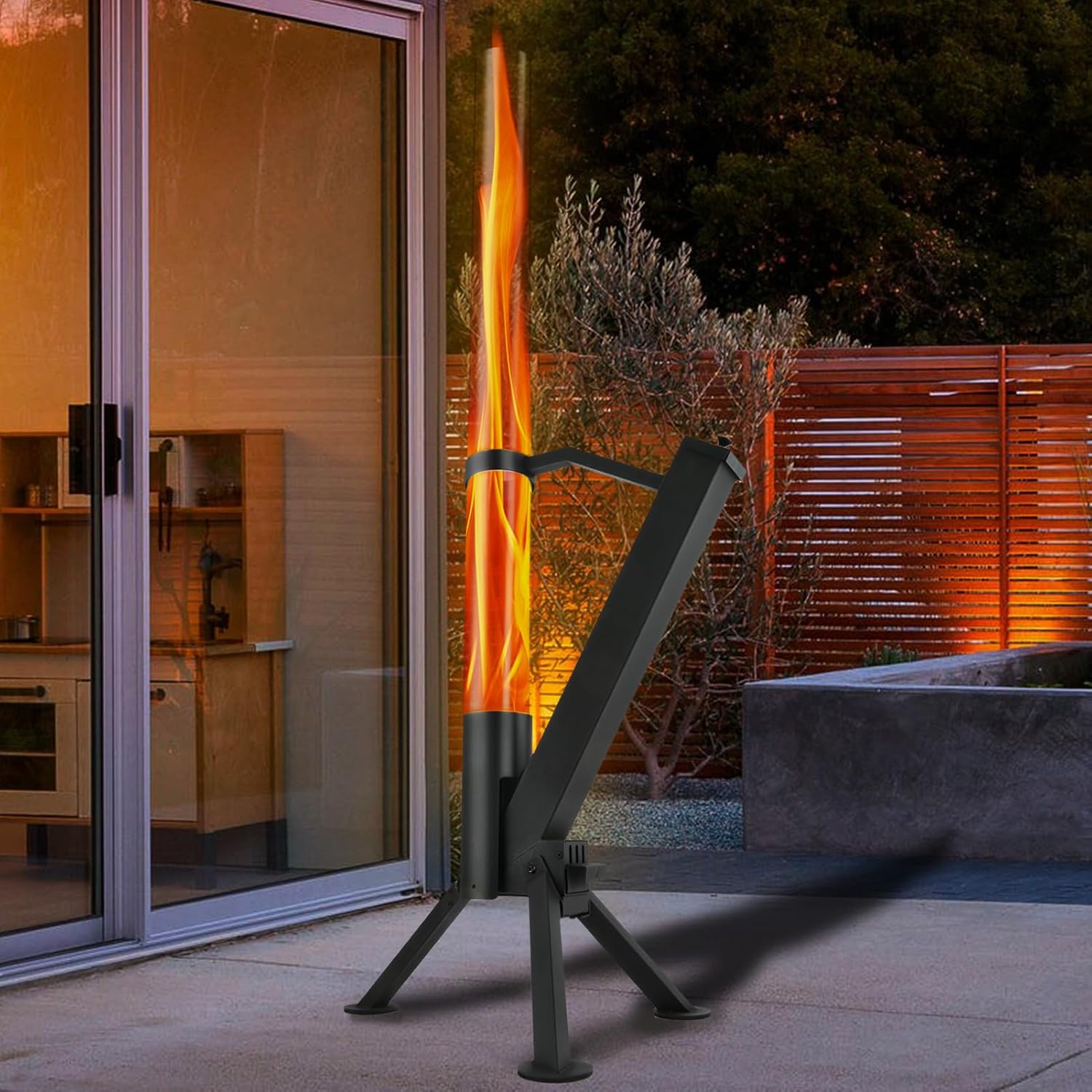 CHARMELEON Wood Pellet Fire Pits for Outside – Portable Wood Pellet Heater – Painted Stainless Steel Outdoor Fire Pit for Backyard – Patio Rocket Stove – Matte Black - M