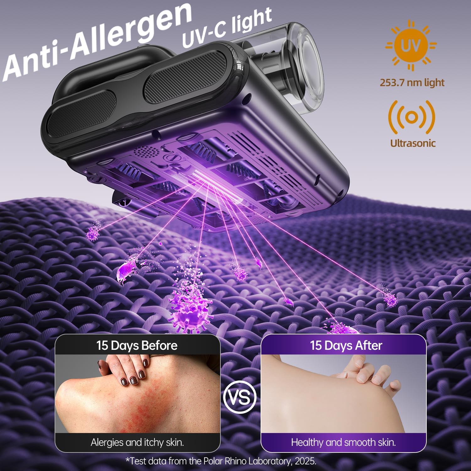 Dual Brush-Roll Mattress Vacuum Cleaner with 25KPa High Suction, UV-C Light, 140°F Heating & Triple HEPA Filter [Allergens & Pet Hair Removal] Handheld Bed Vacuum for Couch, Quilt, Mattress, Crib