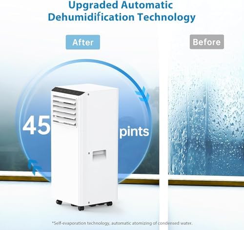 8000 BTUs Portable Air Conditioner, Cooling, Dehumidifying 45 Pints/day, Fan 3-in-1 Mode, with Remote Control & Retractable Window Kit, LED Display, 24H Timer, Cools up to 350 Sq. Ft. for Tool Room