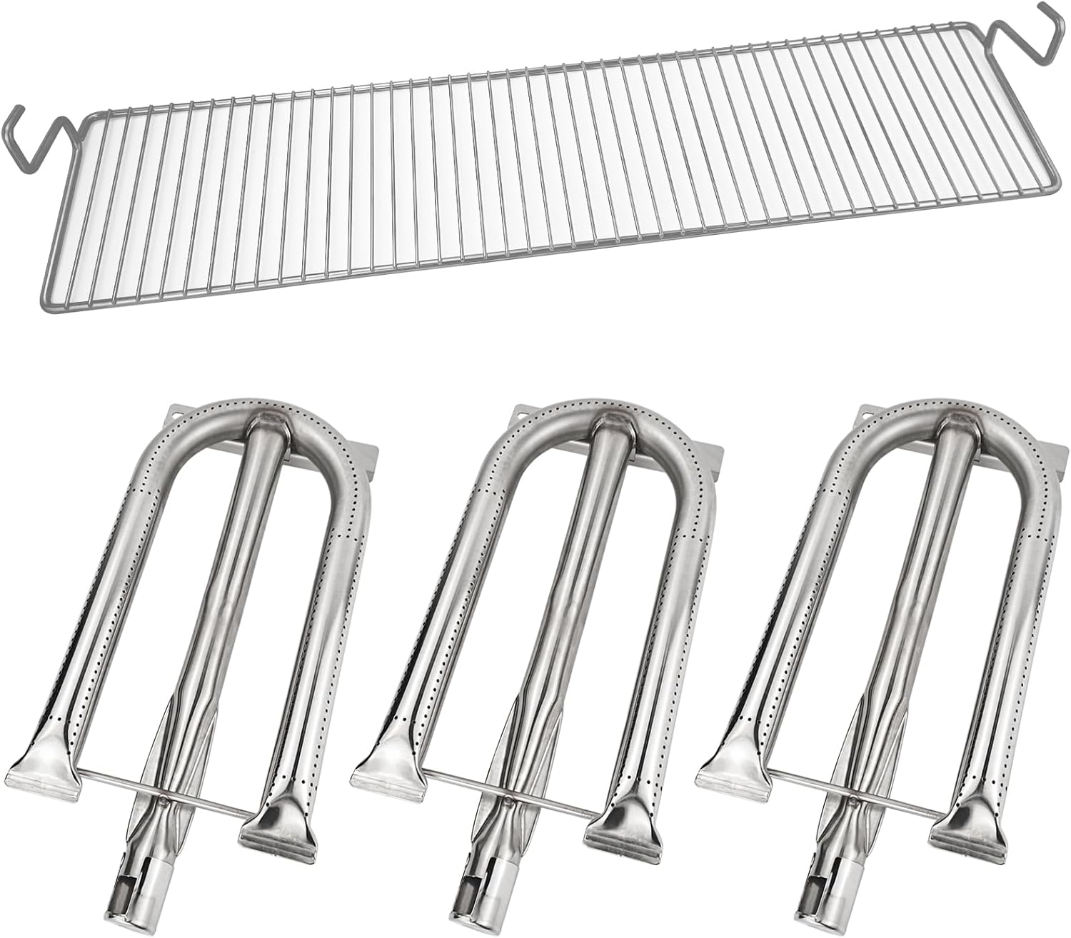 304 Stainless Steel U Burners and Grill Warming Rack Replacement Parts for Delta Heat 38 Inch BBQ Grill, 3 Pack Grill Burners and 1 Pack Grill Top Rack for Delta Heat 38 Inch Grill