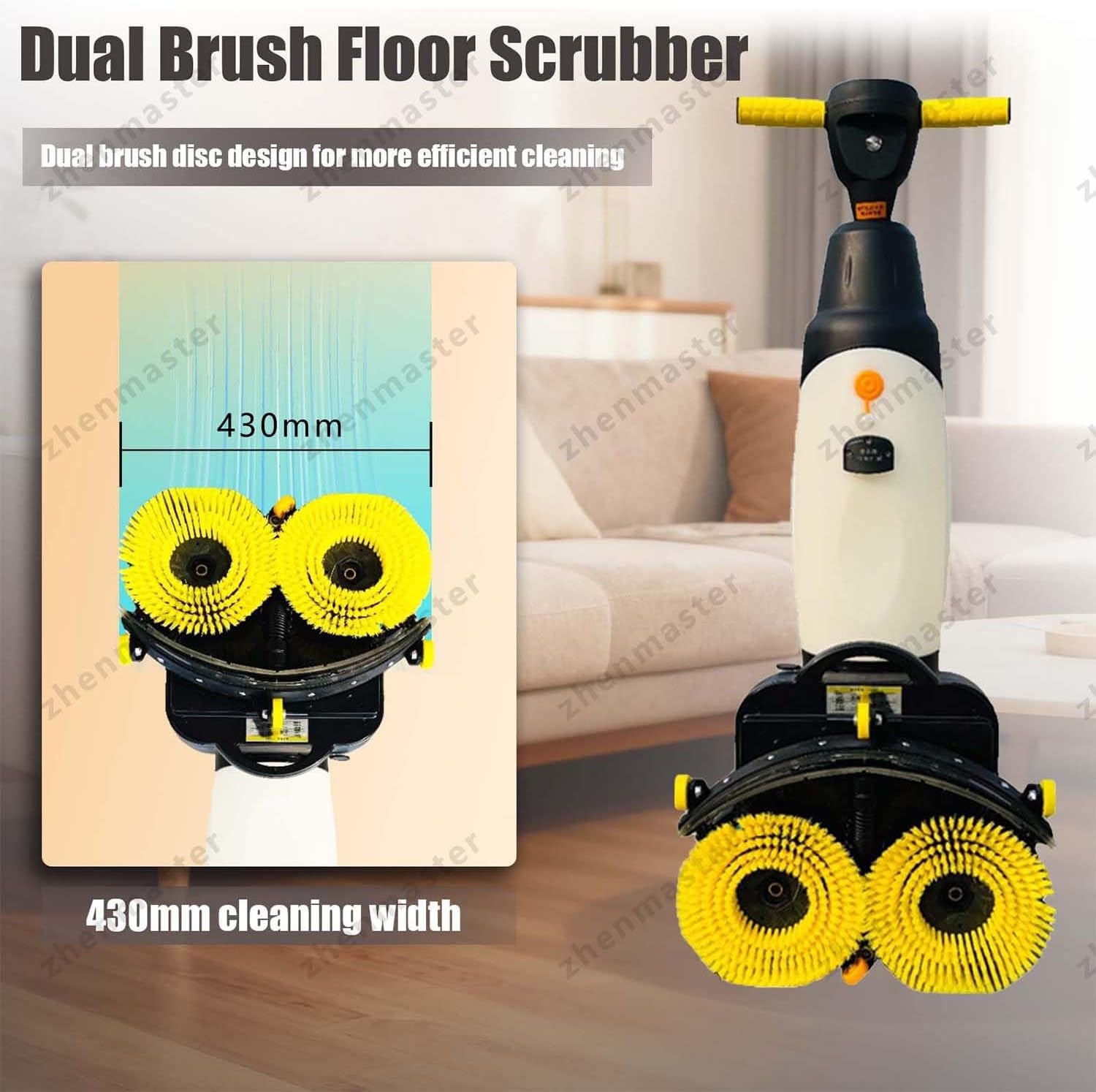 Commercial Floor Scrubber Machine, Hand Push Electric 3-in-1 Washer Dryer 17-Inch Cleaning Width, 13000 Sq Ft/H Efficiency for Tile Hardwood Carpet Floors, Ideal for Home Office Hotel Use(Gray)