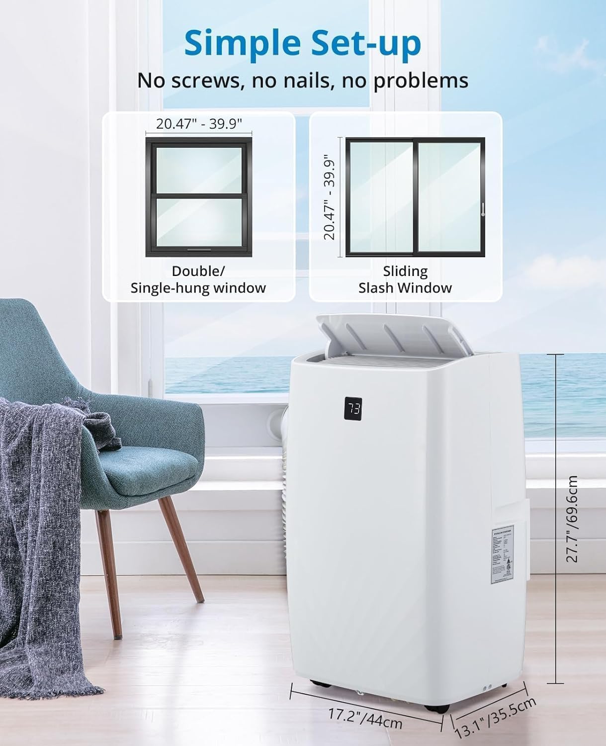 12000 BTU Portable Air Conditioner for Room Up to 450 Sq.Ft, 3-In-1 Cooling with Dehumidifier & Fan, Remote Control, 24H Timer, Smart/Sleep Mode,LED Display