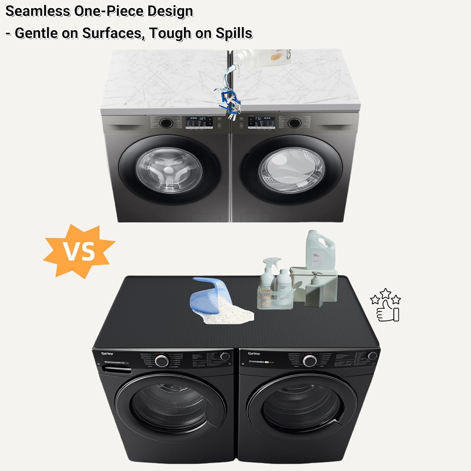 51'' x 25.6'' Washer and Dryer Covers for the Top, Silicone Washing Machine Cover, Dryer Top Protector Mat, Washer Dryer Countertop, Perfect for Laundry Room, Home Use, Black